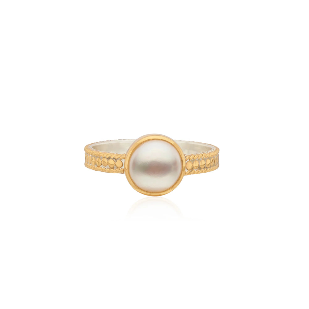 Anna Beck Medium Pearl Stacking Ring - Elegant Adjustable Sterling Silver Ring for Women, Perfect for Layering, Gift Giving & Everyday Wear