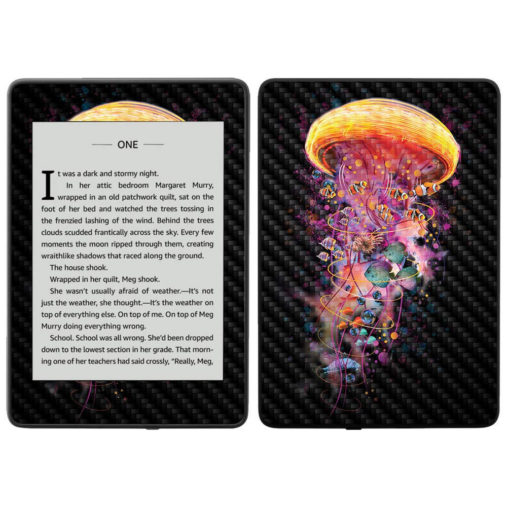 MightySkins Carbon Fiber Skin for Amazon Kindle Paperwhite 2018 (10th Gen) - Electric Jellyfish Design | Waterproof Protective Cover with Durable Textured Finish | Easy to Apply & Remove | Made in USA | Perfect for Travel, Reading & Outdoor Use