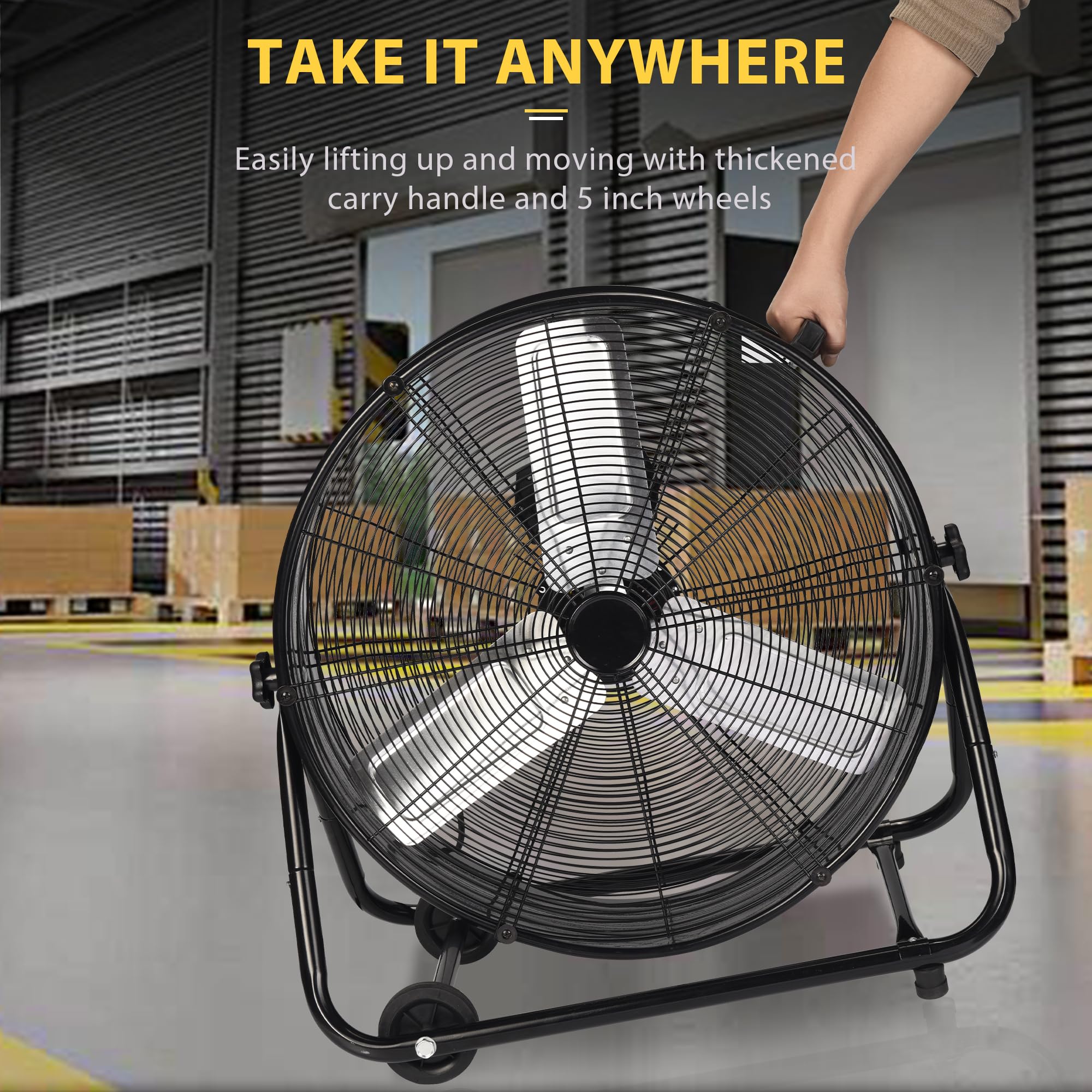 30 Inch Industrial Drum Fan 14000 CFM Heavy Duty Floor Fan - 550W High Velocity Shop Fan with 3-Speed Settings & 360° Tilt Casters for Warehouse, Factory, Barn, Garage - Perfect for Cooling Large Spaces, Ventilation, and Air Circulation (Black)