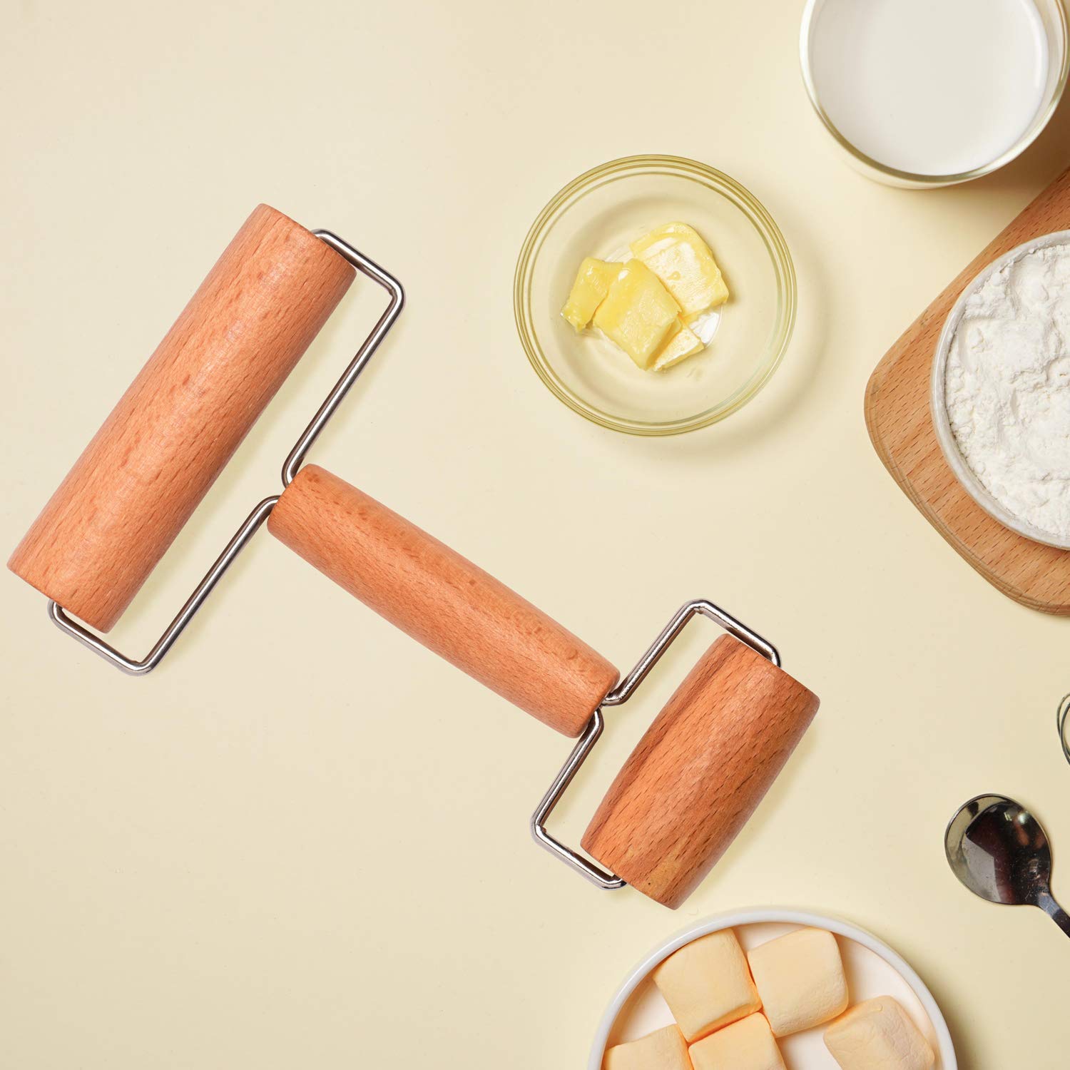 Non-Stick Wooden Rolling Pin for Baking Pastry, Pizza, Dough - H-Shape Design for Easy Handling | Perfect for Home Baking, Pie Crusts, and Cookie Making