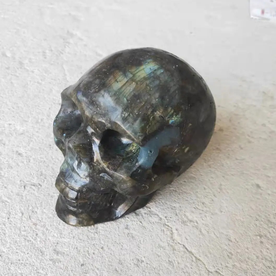 Hand Carved Large Natural Labradorite Crystal Skull Figurine - Healing Stone for Reiki, Witchcraft & Home Decor - Perfect for Meditation, Energy Work & Spiritual Gifts
