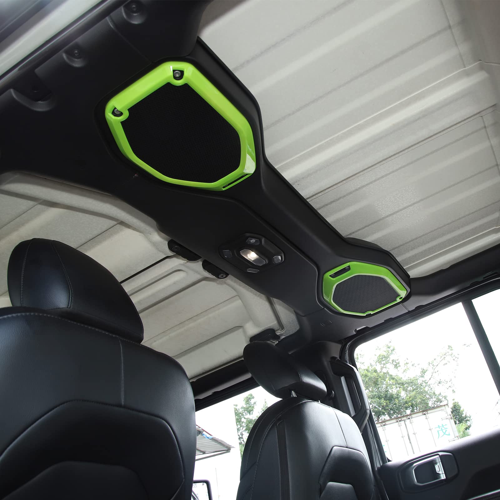JeCar Green Speaker Frame Trim Cover for 2018-2023 Jeep Wrangler JL JLU & Gladiator JT - Interior Accessories Upgrade for Enhanced Sound & Style - Perfect for Off-Road Adventures & Daily Commutes