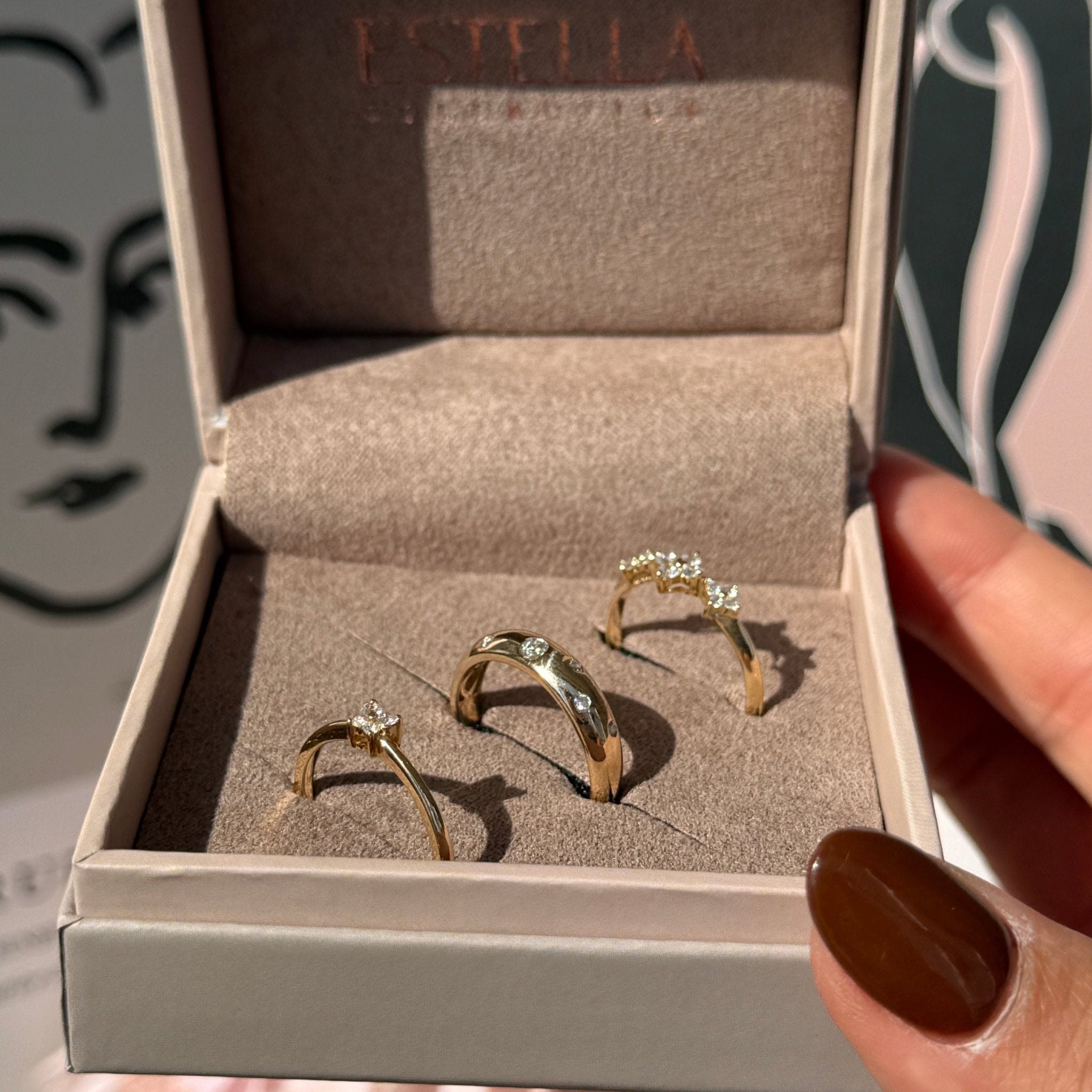 10k Yellow Gold Domed Diamond Constellation Ring - Elegant Stackable Ring for Women, Perfect for Everyday Wear, Anniversary Gifts & Special Occasions