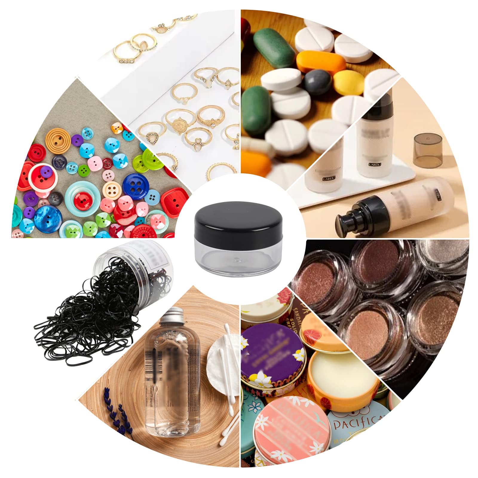 4 Pack Small Travel Toiletry Pots - 10 Gram Cosmetic Sample Jars with Lids - Leakproof Plastic Containers for Lip Balm, Creams & Makeup Samples (Black) | Perfect for Travel, Gym & Daily Beauty Organization