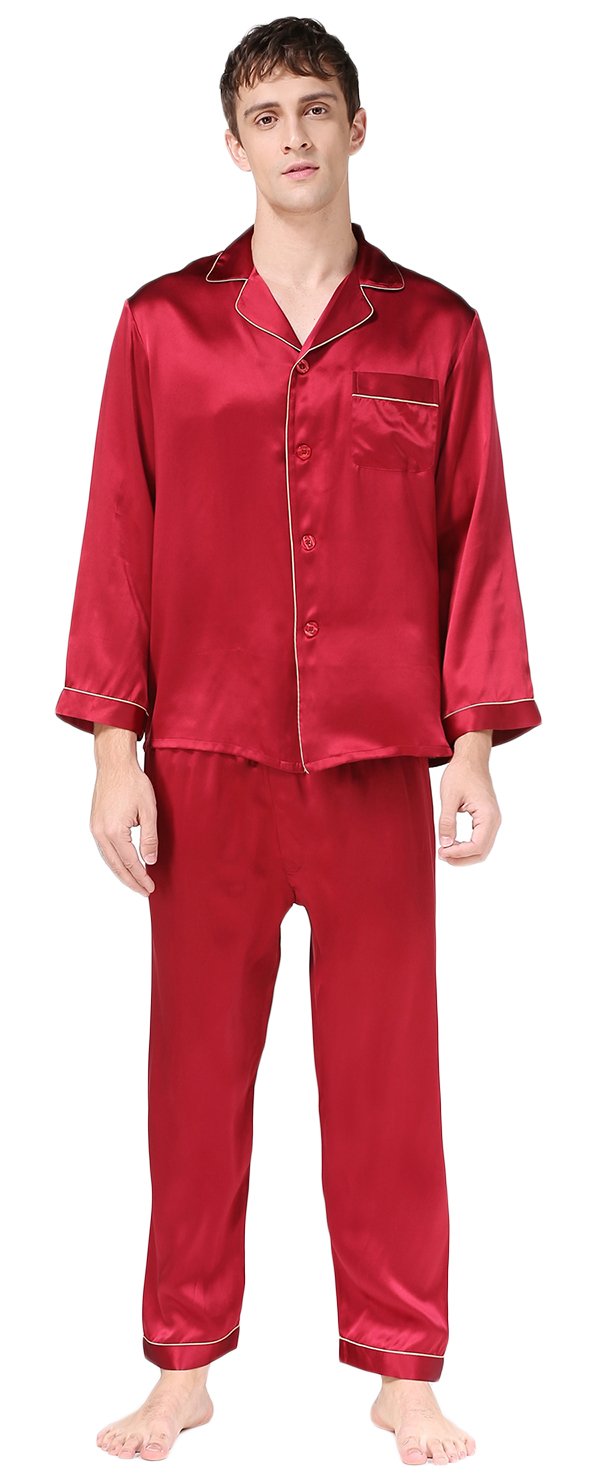 Premium Mulberry Silk Pajama Set for Men - 100% Pure Silk Sleepwear with Comfortable Nightshirt & Pants - Perfect for Relaxing at Home, Lounging & Luxury Sleepwear Gift