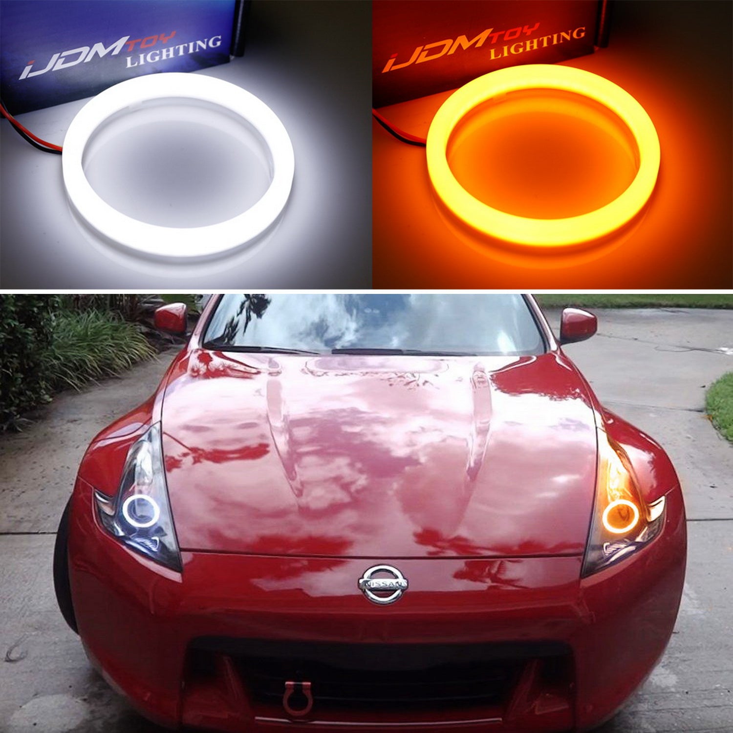 100mm White/Amber Switchback LED Halo Ring Kit - Universal Headlight & Fog Light Retrofit for Cars, Trucks, SUVs - DRL Daytime Running Lights with Angel Eye Halo Effect