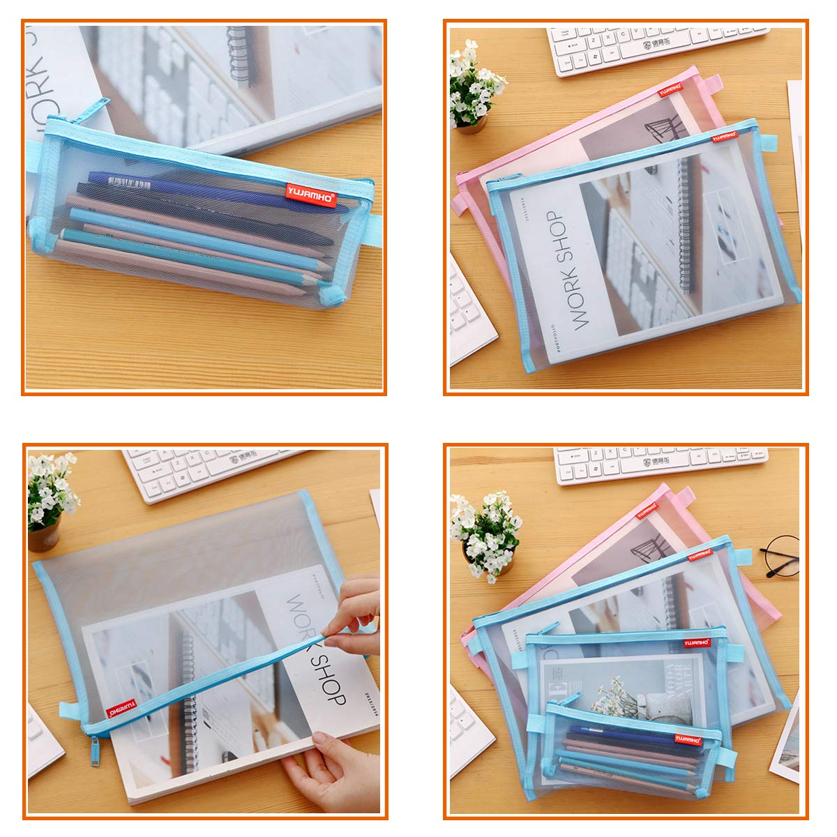 Mesh Zipper Pouch 5pcs - Lightweight Nylon Document Organizer for Travel & Office (Pink, A4/A5/A6) - Perfect for Cosmetics & Supplies Storage