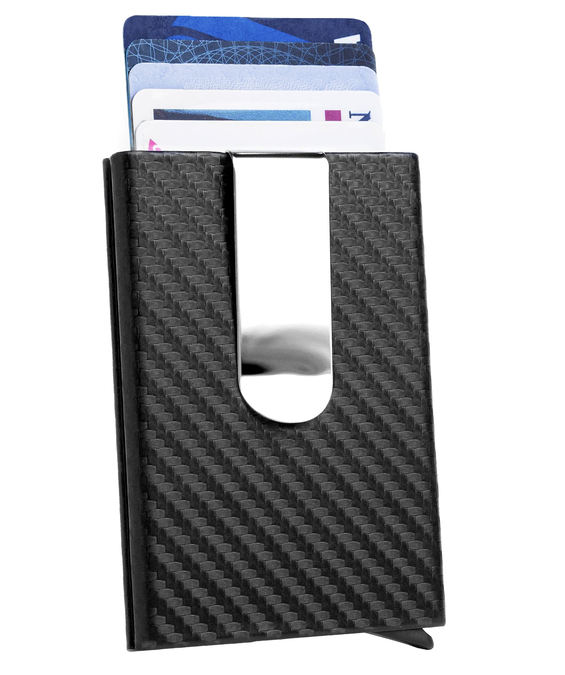 UNIKTREND Carbon Fiber Smart Slim Pop-Up Wallet for Men & Women - Minimalist RFID Blocking Card Holder with Metal Money Clip - Perfect for Travel, Business & Everyday Use (Black)