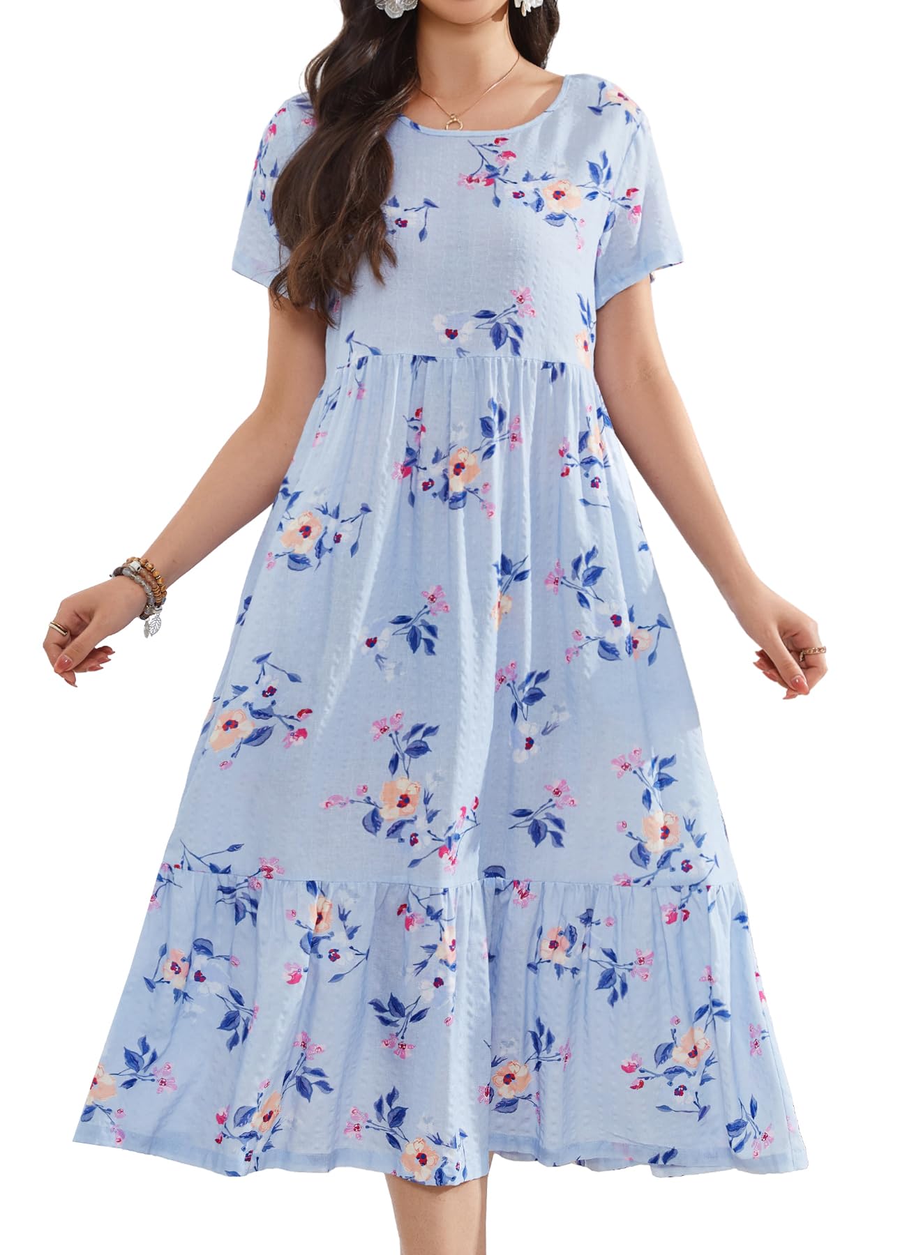 IZZY + TOBY Women's Summer Casual Dress - Short Sleeve Plus Size Flowy Dress with Pockets | Beach Cover Up, Vacation Outfit, Brunch Dress