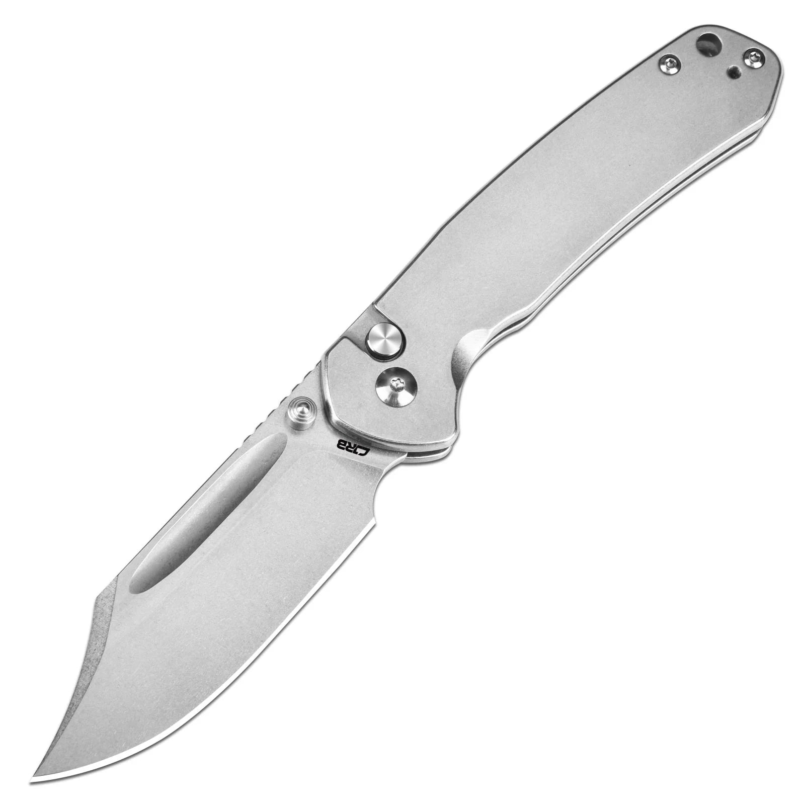 CJRB Pyrite Button Lock Folding Knife - 1942ST Bowie Drop Point Blade, Stainless Steel Handle - EDC, Outdoor Camping & Survival Tool