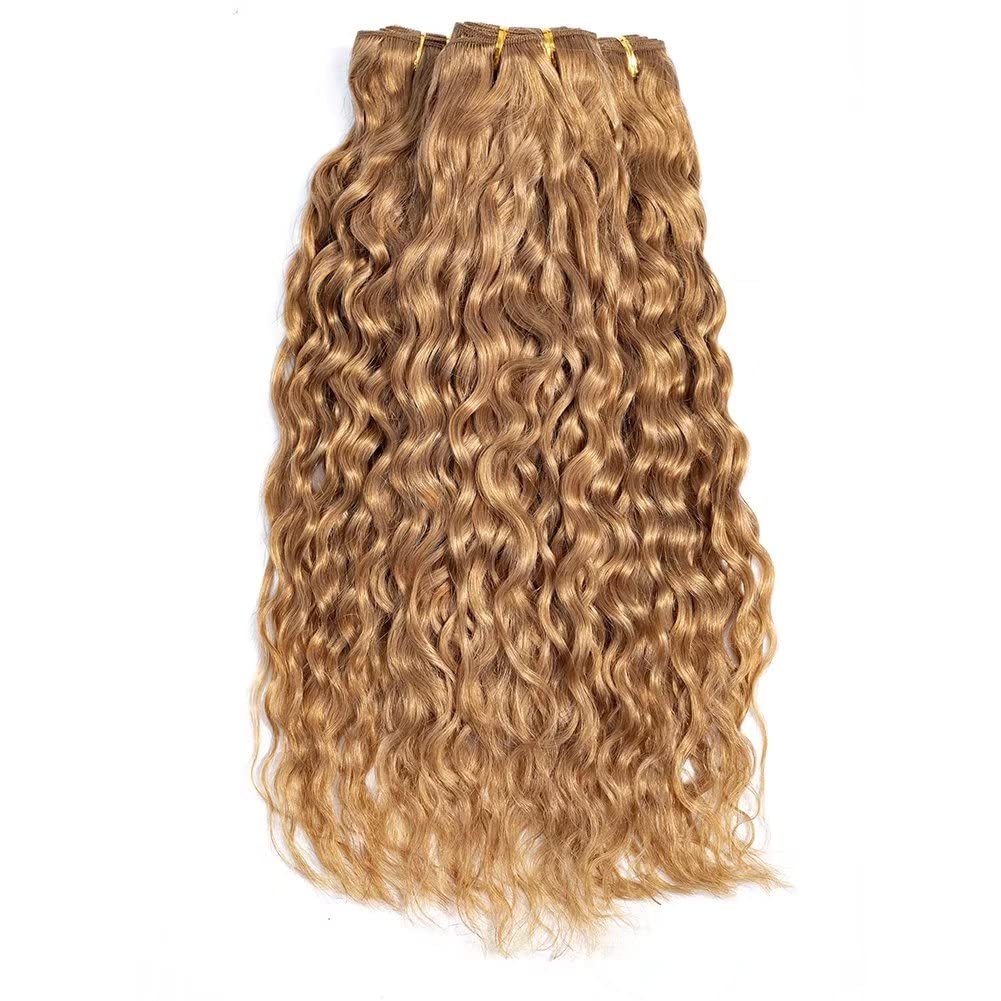 Brazilian Virgin Human Hair Extensions 3 Bundles 14 16 18 - Honey Blonde Water Wave Weave Bundles, Colored Wet & Wavy Curly Human Hair for Natural Look | Perfect for Daily Wear, Parties & Special Occasions