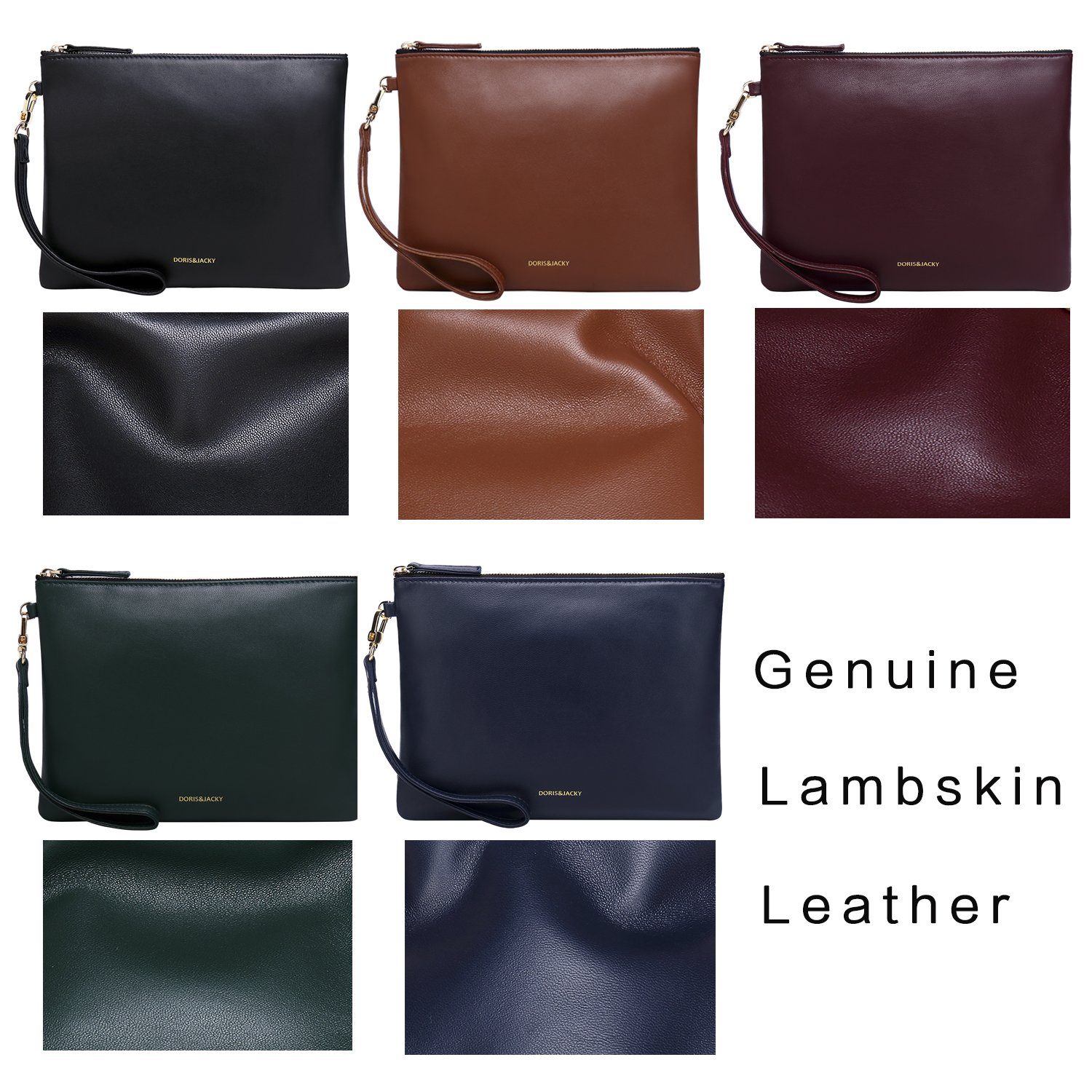 Doris&Jacky Women's Soft Lambskin Leather Wristlet Clutch Bag - Designer Large Wallet with Adjustable Strap - Perfect for Evening Parties, Weddings & Daily Use