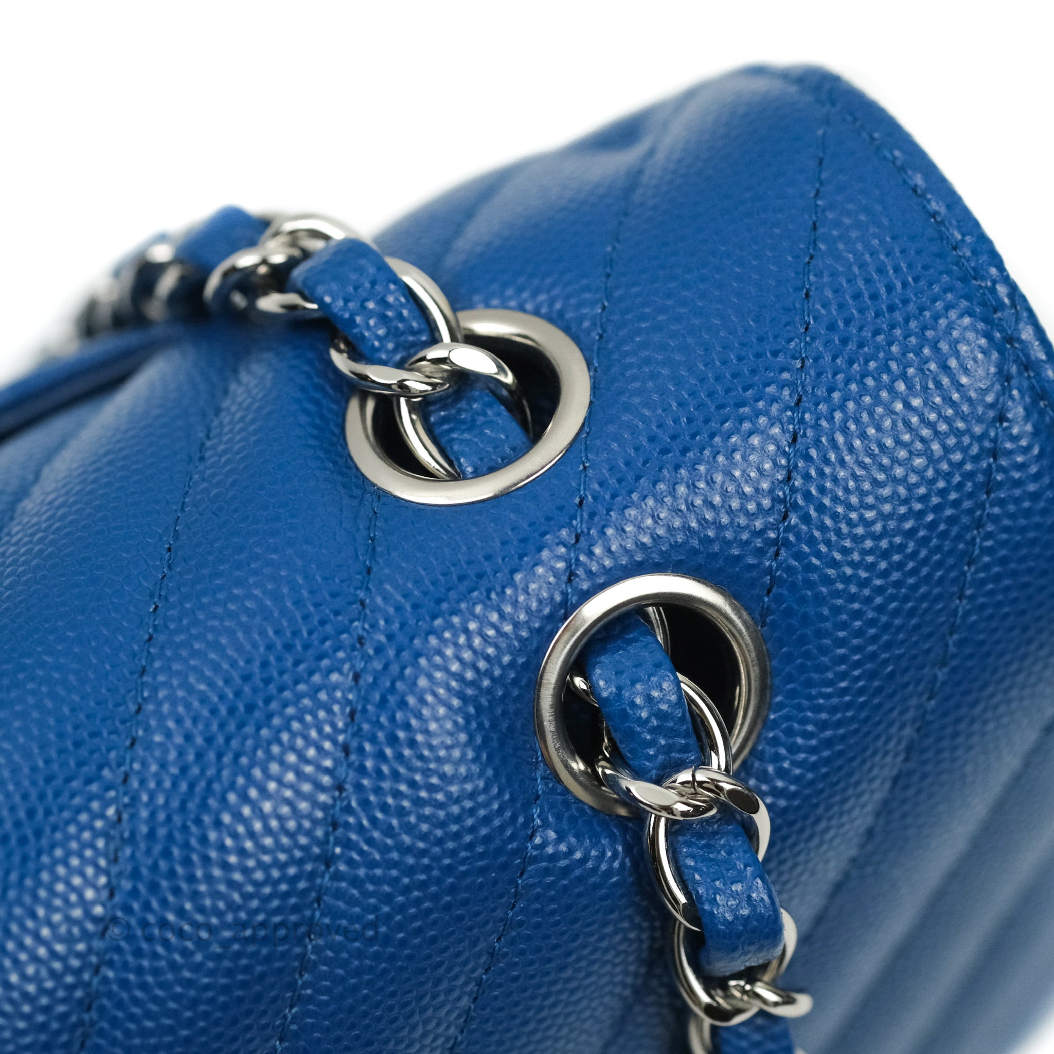 Chanel Classic Chevron M/L Medium Double Flap Bag in Blue Caviar Leather with Silver Hardware - Perfect for Work, Evening Events & Luxury Fashion Accessories