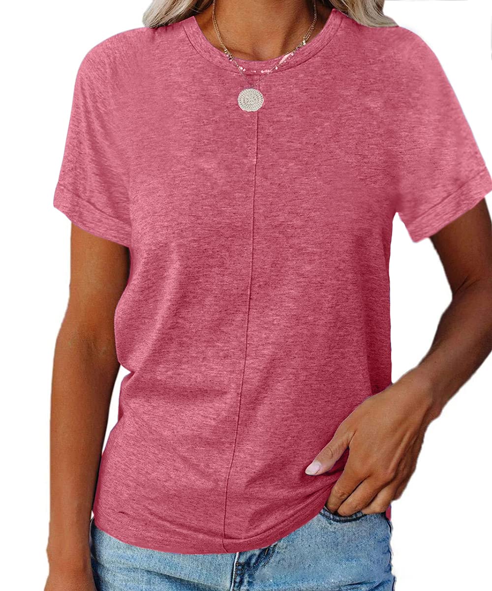 Women's Short Sleeve Crewneck T-Shirts - Casual Loose Fit Solid Color Tops for Everyday Wear, Summer Outfits & Lounge Comfort