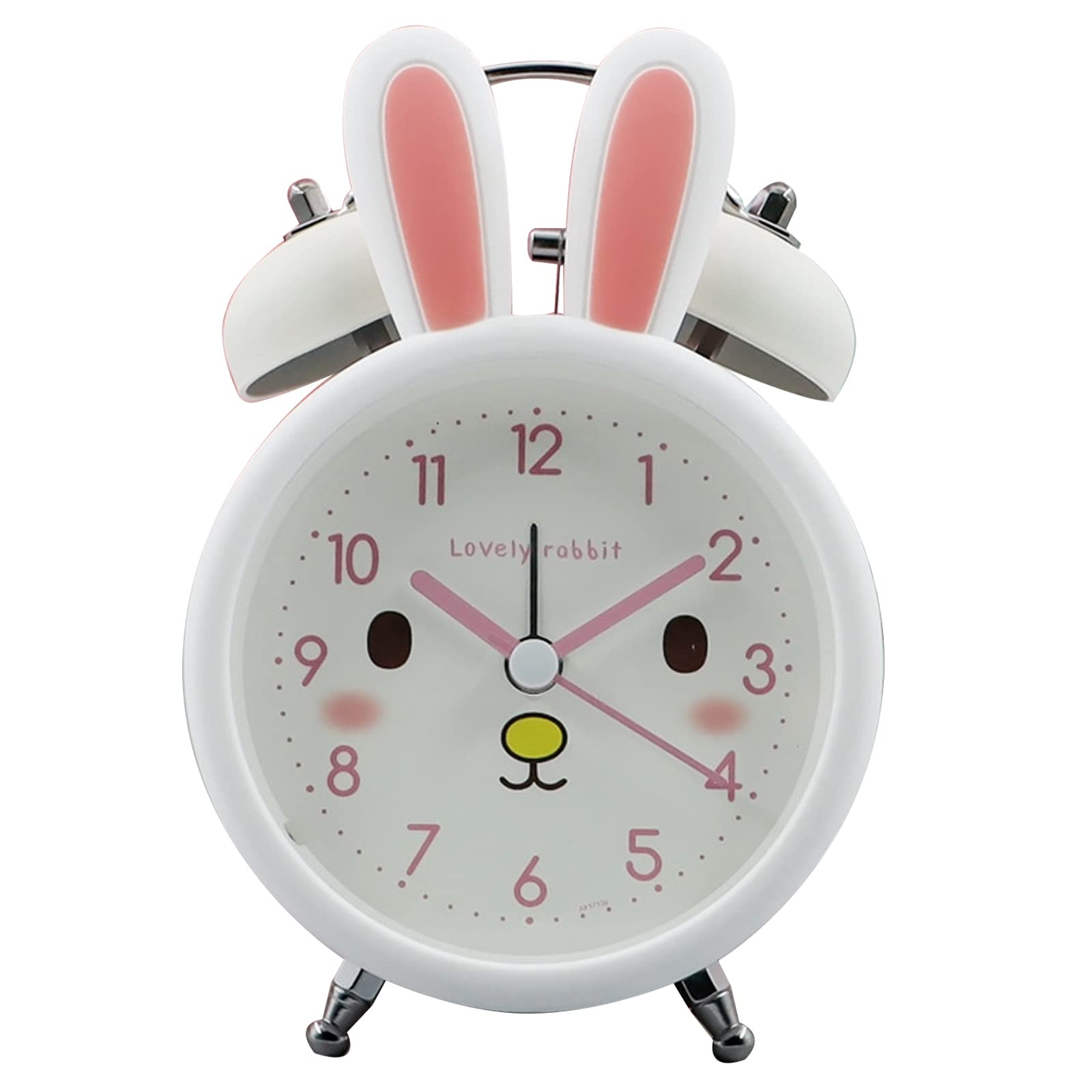Cartoon Bunny Alarm Clock for Kids & Heavy Sleepers - Loud Twin Bell, Backlight, White - Perfect for Bedroom Decor & Gentle Wake-Up