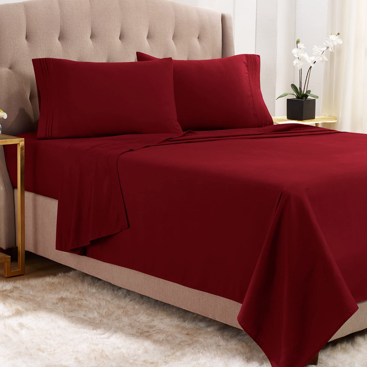 Empyrean 3-Piece Twin Sheet Set - Super Soft Double Brushed Microfiber Bed Sheets - Luxury Hotel Quality Ruby Wine (Burgundy) Twin Size Sheets with Corner Elastic Straps - Perfect for Guest Rooms, Dorms & Cozy Bedrooms