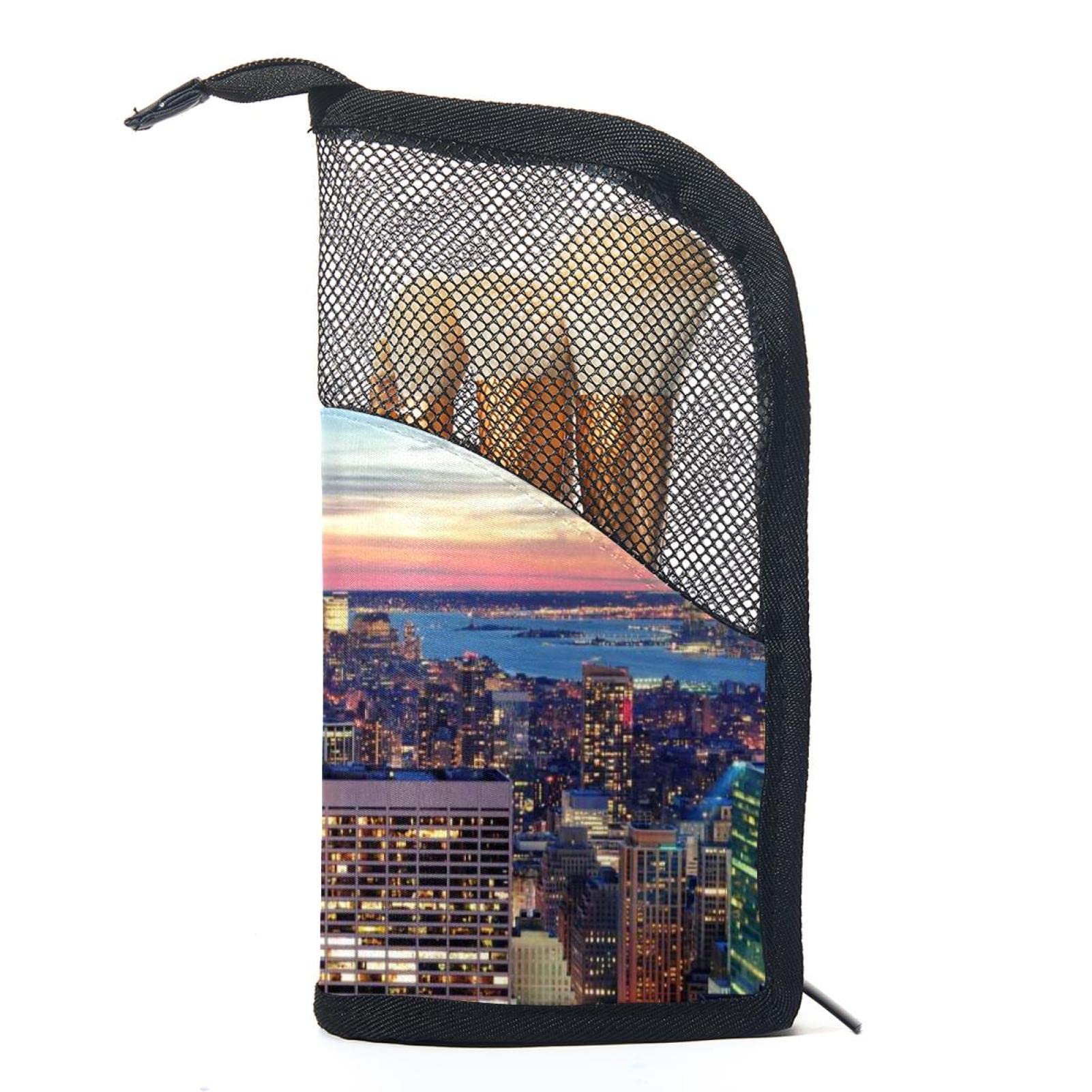 12-Piece Makeup Brush Organizer Bag with Portable Holder Case - Sunset New York City Design | Perfect for Travel, Home Vanity & Professional Makeup Artists
