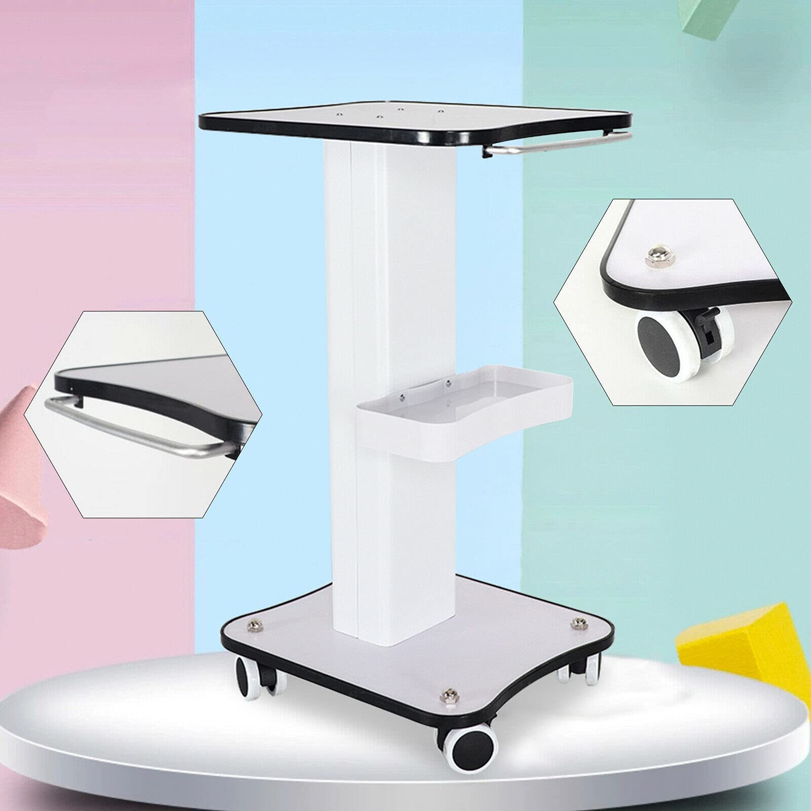 Professional Salon Trolley Cart - Aluminum Mobile Rolling Stand for Ultrasonic Cavitation, RF Machines & Spa Equipment | Medical Grade Beauty Station with Wheels (White/Black) | Perfect for Manicure, Facial Treatments & Clinic Use