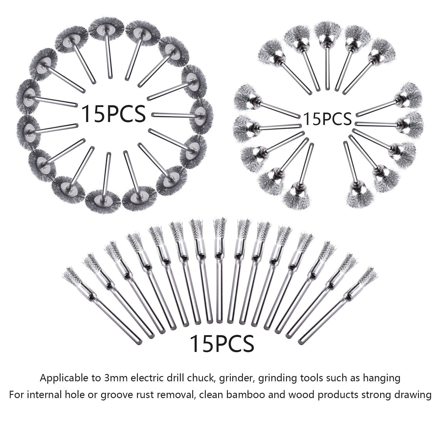 Rocaris 45-Piece Steel Wire Brush Set for Rotary Tools - Rust Removal, Metal Cleaning & Polishing - Perfect for DIY, Auto Repair & Woodworking Projects