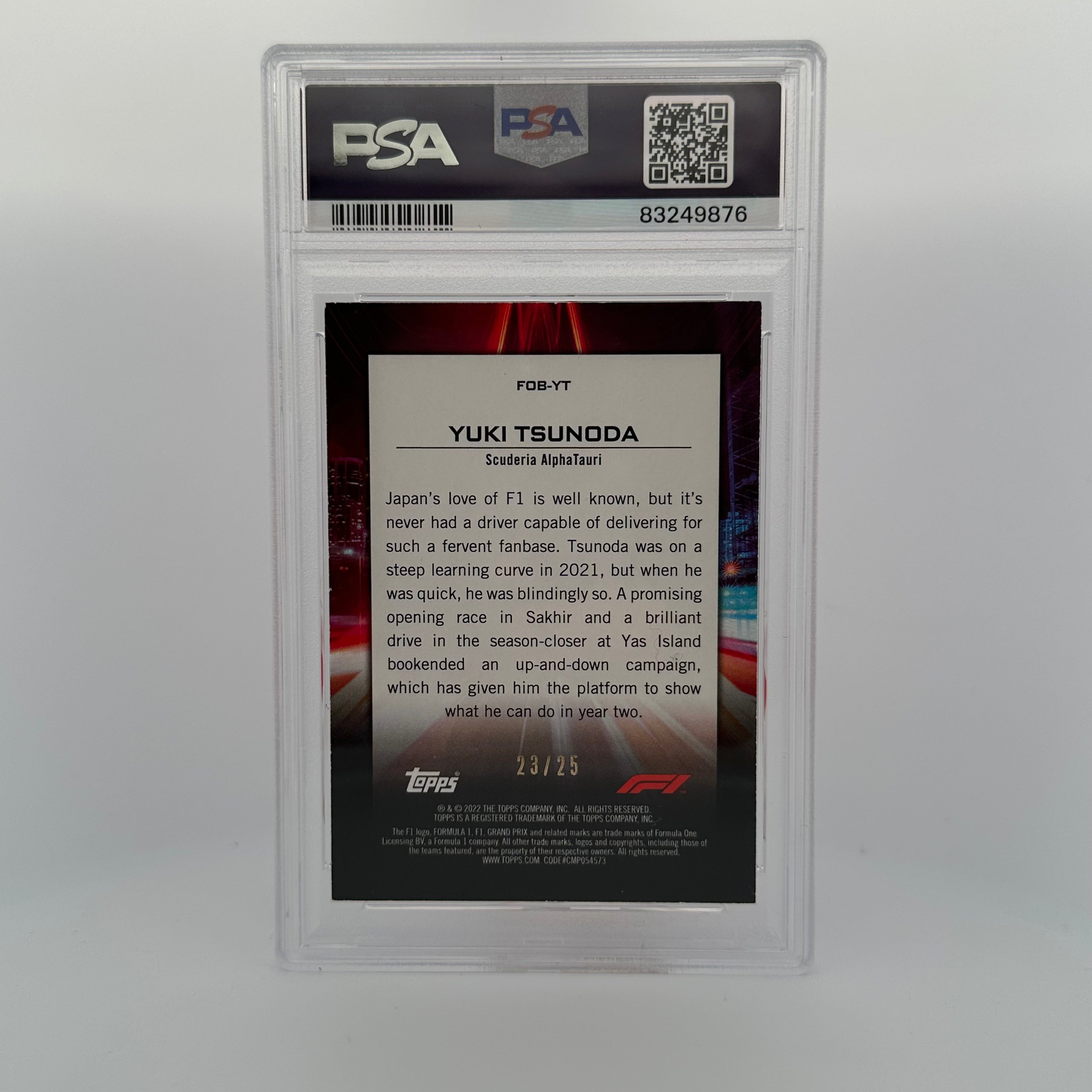 PSA 7 Yuki Tsunoda #FOBYT Flash Of Brilliance Orange Trading Card - 23/25 Limited Edition for Collectors & Racing Fans | Perfect for Display, Trading, and Investment