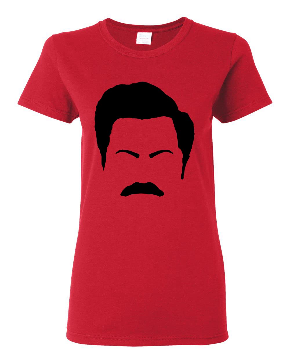 Ron Swanson Mustache Face Silhouette Graphic T-Shirt for Women - Parks and Recreation Pop Culture Fan Tee - Perfect for Casual Wear, Cosplay & TV Show Merchandise