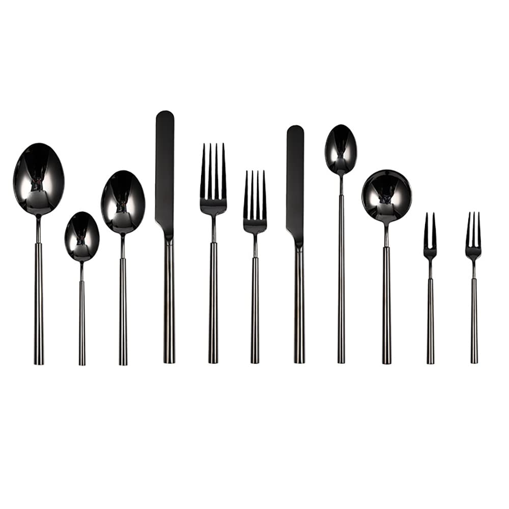24-Piece Matte Black Silverware Set with Steak Knives - Stainless Steel Flatware Utensils for Dining (Dinner Party, Restaurant, Home Kitchen Use) - Hand Wash Recommended