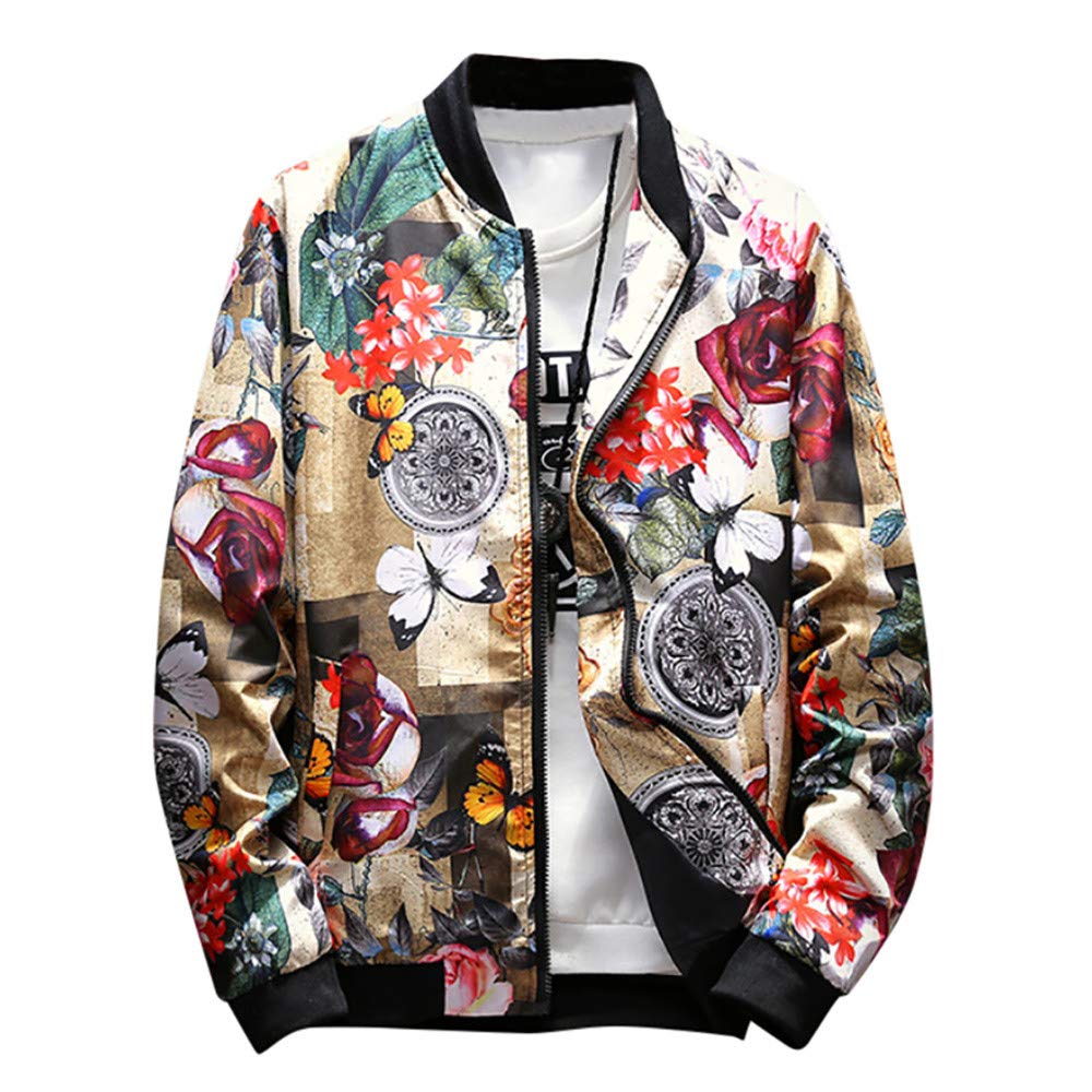 Men's Retro Printed Stand Collar Winter Trench Coat - Zippered Overcoat for Travel & Outdoor Activities | Warm & Stylish Jacket for Cold Weather