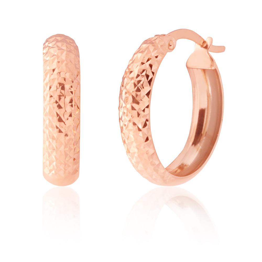 9ct Rose Gold Diamond Cut Hoop Earrings for Women - Elegant Everyday Jewelry for Parties, Weddings & Special Occasions