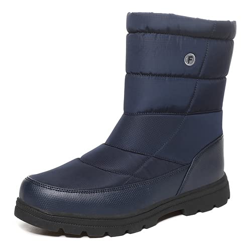 Unisex Waterproof Winter Snow Boots for Men & Women - Mid Calf Water-Resistant Zip Up Boots with Warm Fur Lining - Outdoor Hiking, Snowshoeing & Cold Weather Activities (Blue)