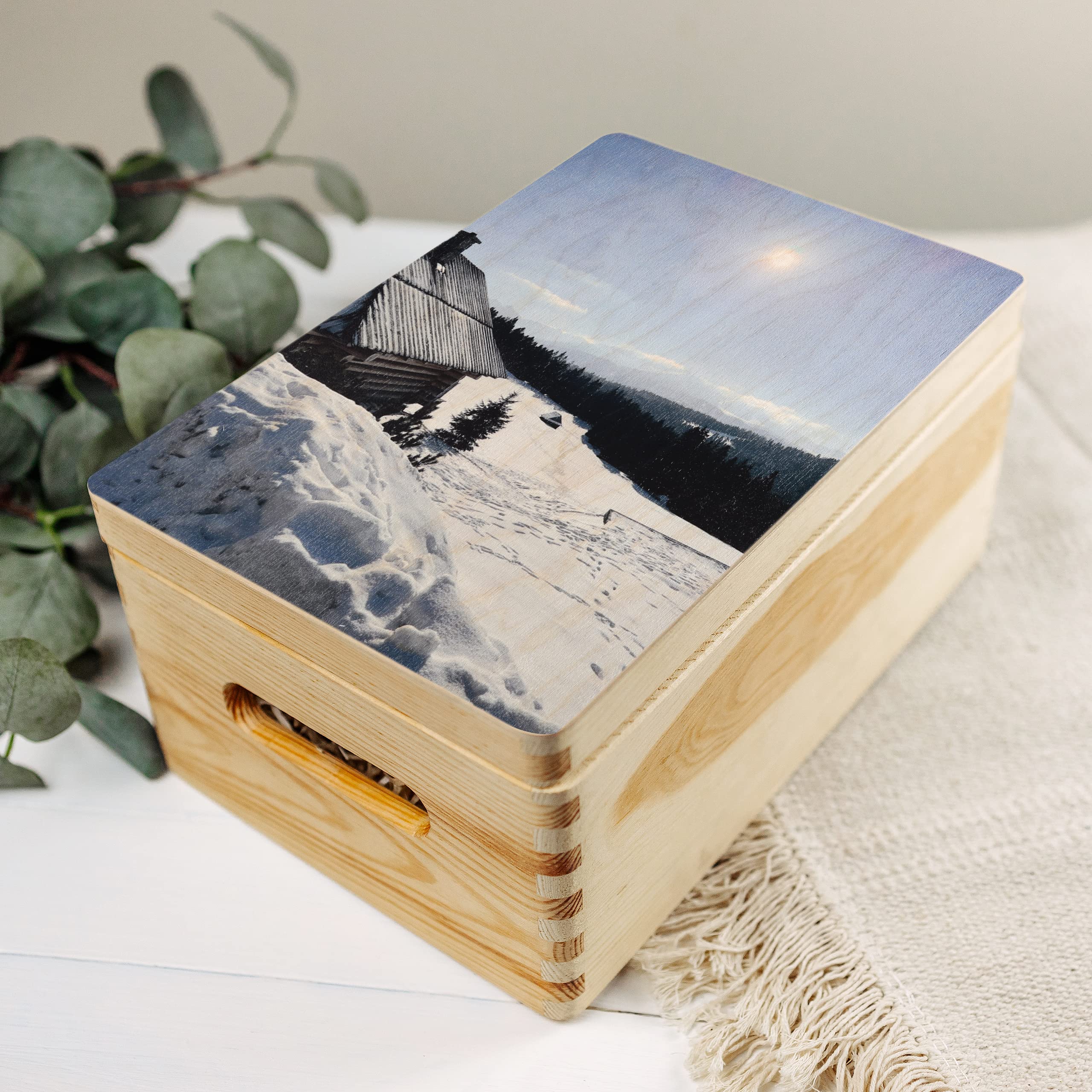Personalized Wooden Photo Storage Box - 11.8x7.87x5.51 Inch Keepsake Chest with Hinged Lid & Handles - Custom Engraved Memory Box for Wedding, Anniversary, Baby Photos - Unpainted Souvenir Gift Box for Jewelry, Letters, Mementos