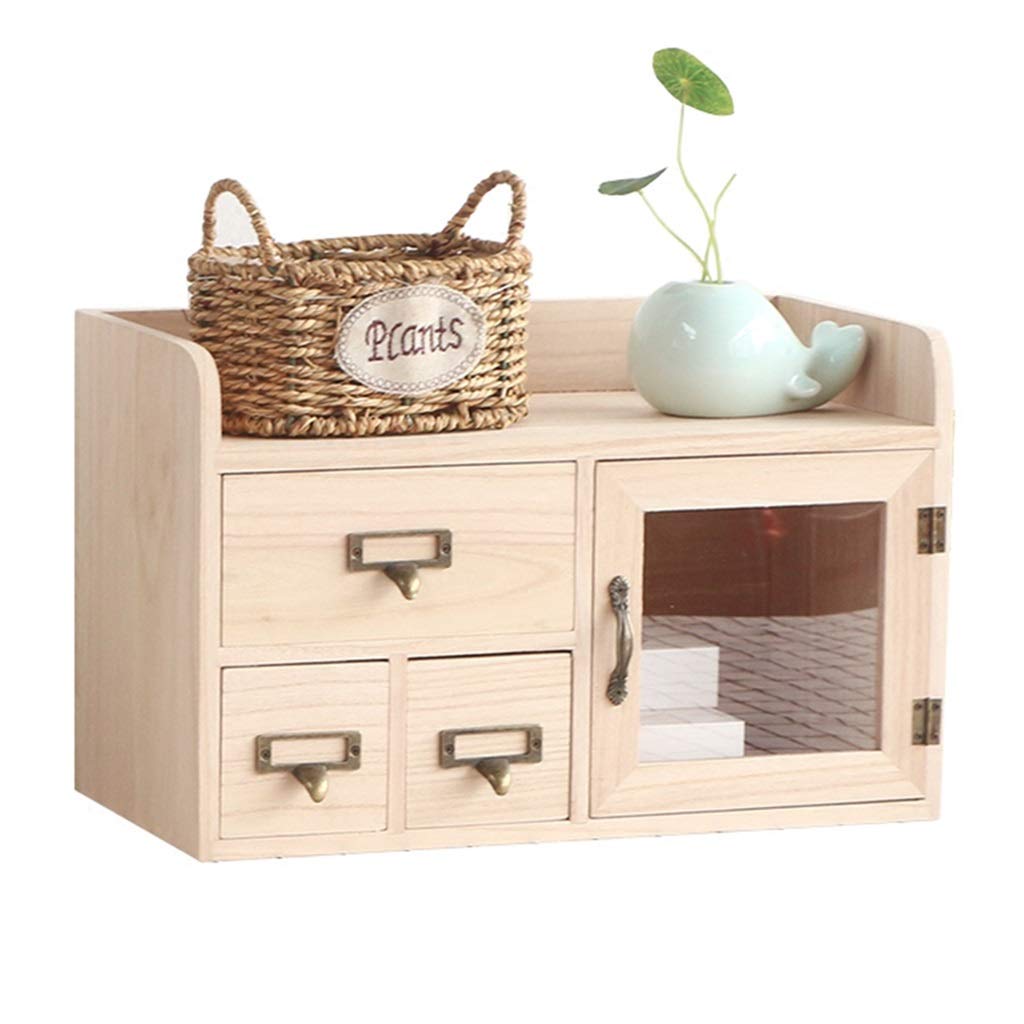 Solid Wood Desktop Bookshelf with Door & Drawer - 40x20x25cm Beige Office File Holder for Students, Home & Office Storage Organization - Perfect for Study, Workspace & Small Space Storage Solutions
