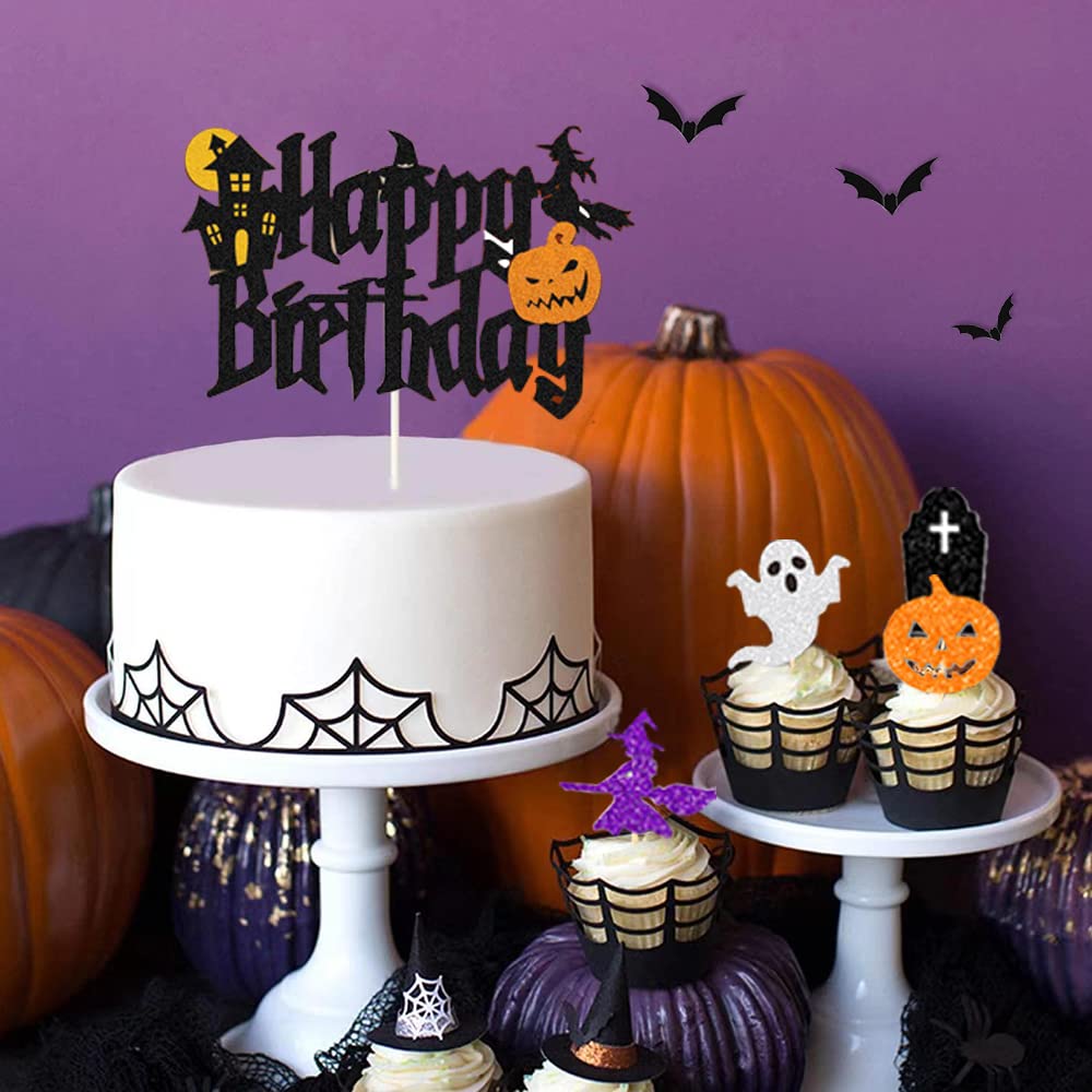 Halloween Birthday Party Decorations Set - Happy Birthday Halloween Banner, Balloons, Cake Topper & Fringe Curtain for Spooky Birthday Celebrations - Perfect for Halloween Themed Parties, Home Decor & Festive Gatherings