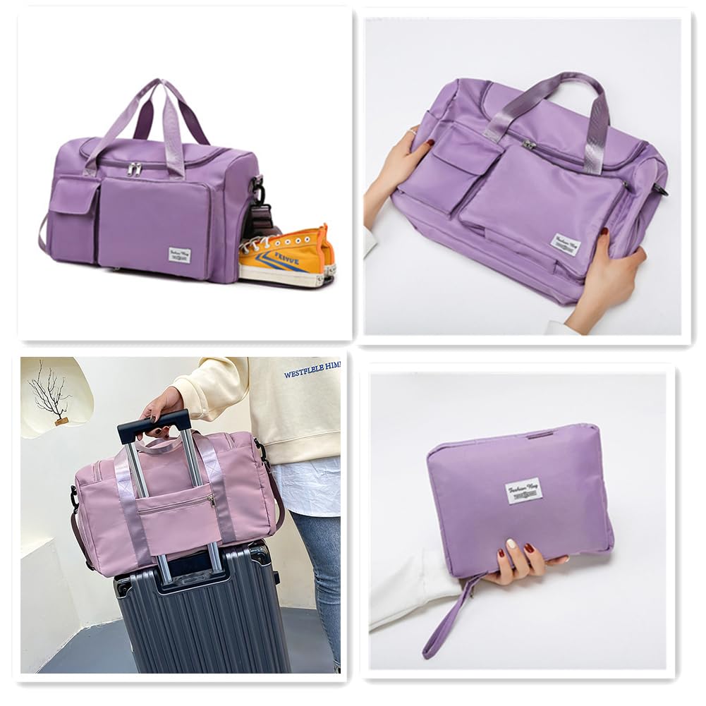 Foldable Travel Duffel Bag - Large Capacity Gym Bag with Shoe Compartment & Wet Pocket | Waterproof Sports Bag for Fitness, Training, Weekend Trips & Travel | Perfect for Gym, Yoga, Beach & Outdoor Activities (Pink)