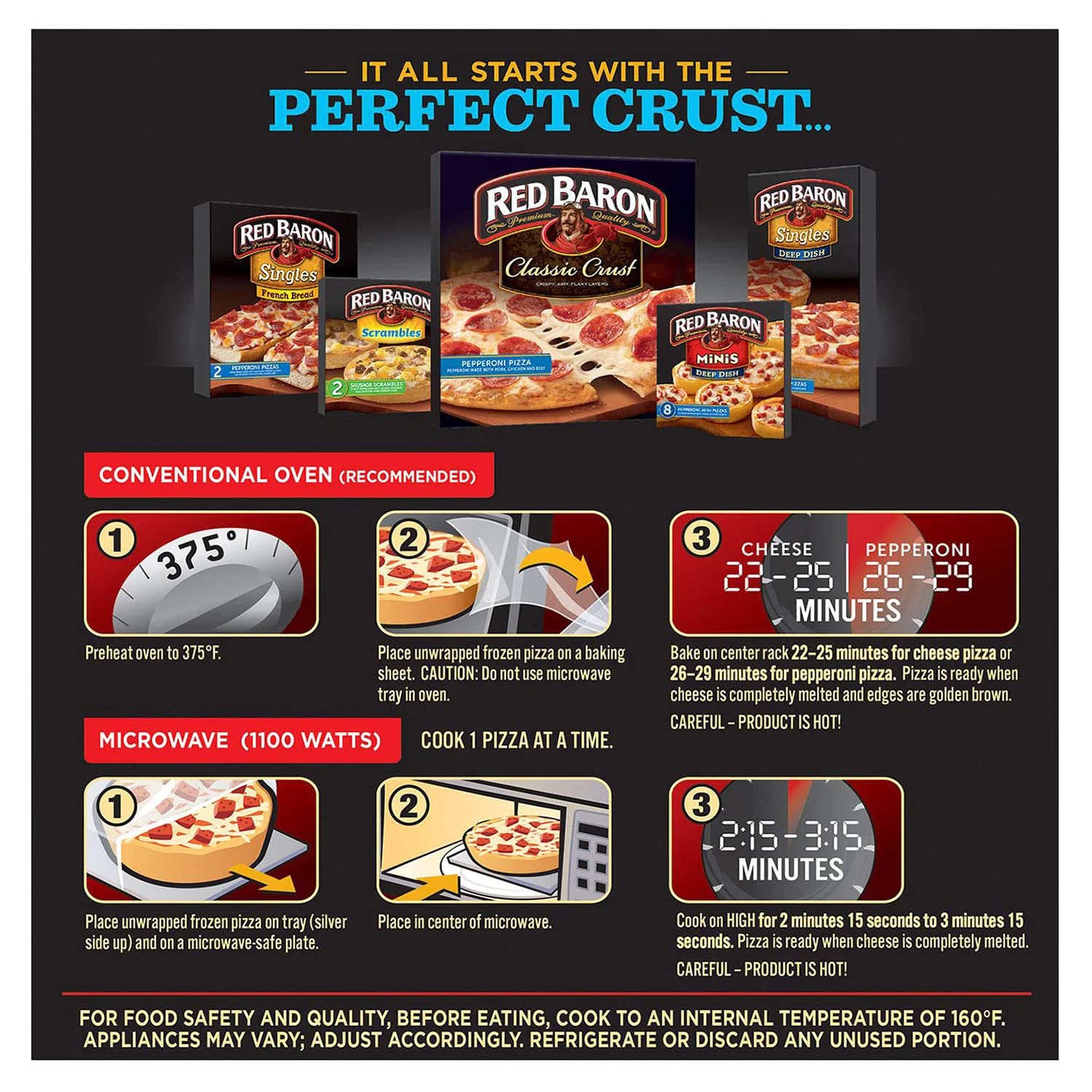 Red Baron Singles Deep Dish Pizza Variety Pack - 4 Cheese & Pepperoni Pizzas, 6 Flavors (2-Pack, 12 x 5.6 oz) - Frozen Pizza for Quick Meals, Parties & Family Dinners - Supports Ready Set Gourmet Donate a Meal Program