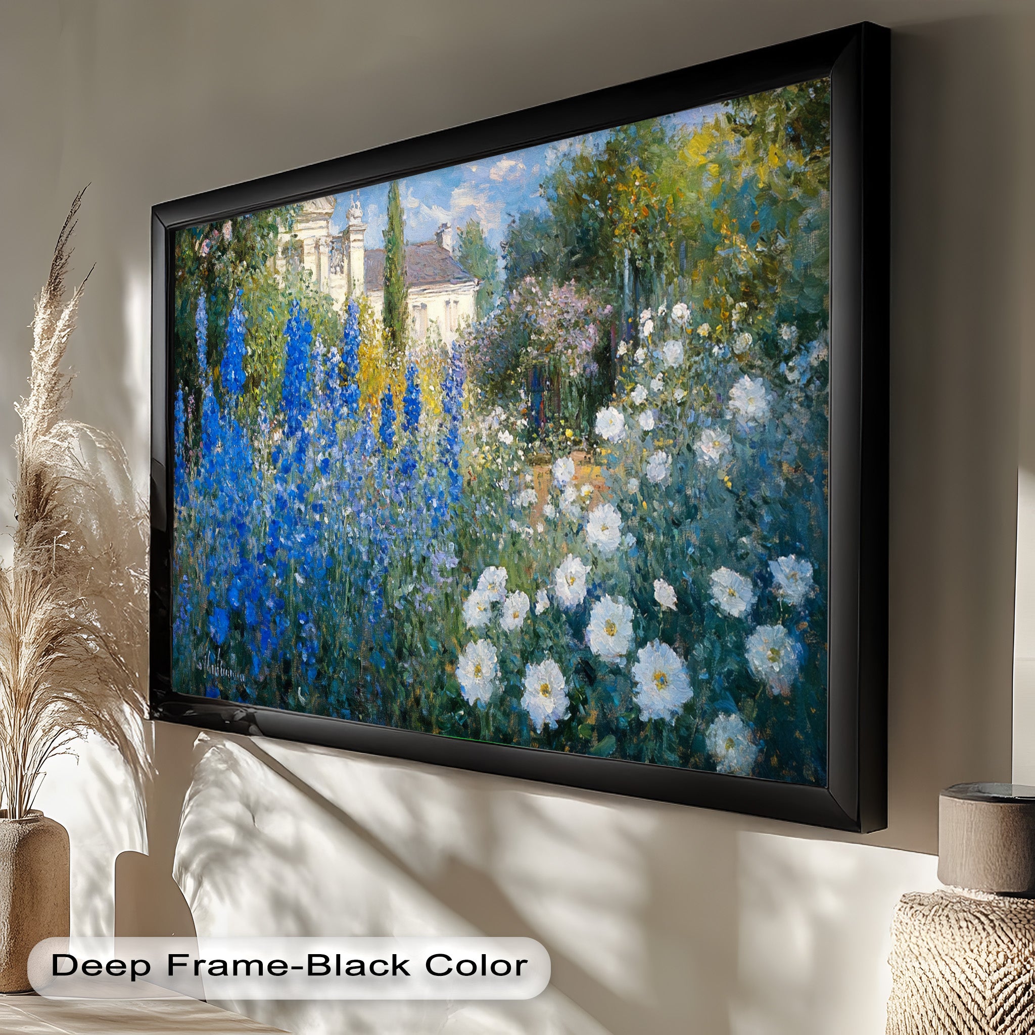 Blue Delphinium Impressionist Oil Painting - Handmade Floral Wall Art for Living Room, Bedroom & Office Decor