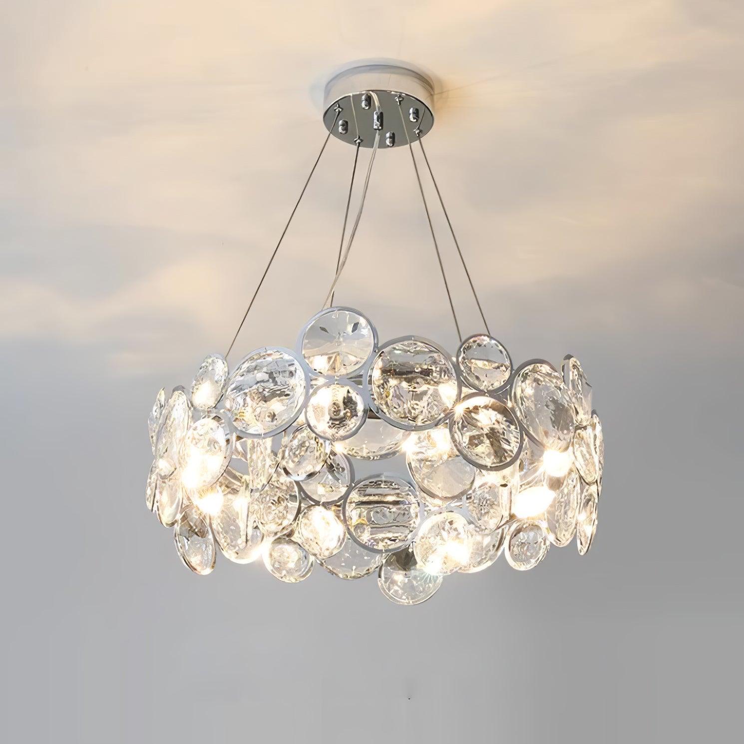 Elegant Chrome Round Crystal Chandelier - Modern Ceiling Light Fixture for Dining Room, Bedroom & Living Room Decor