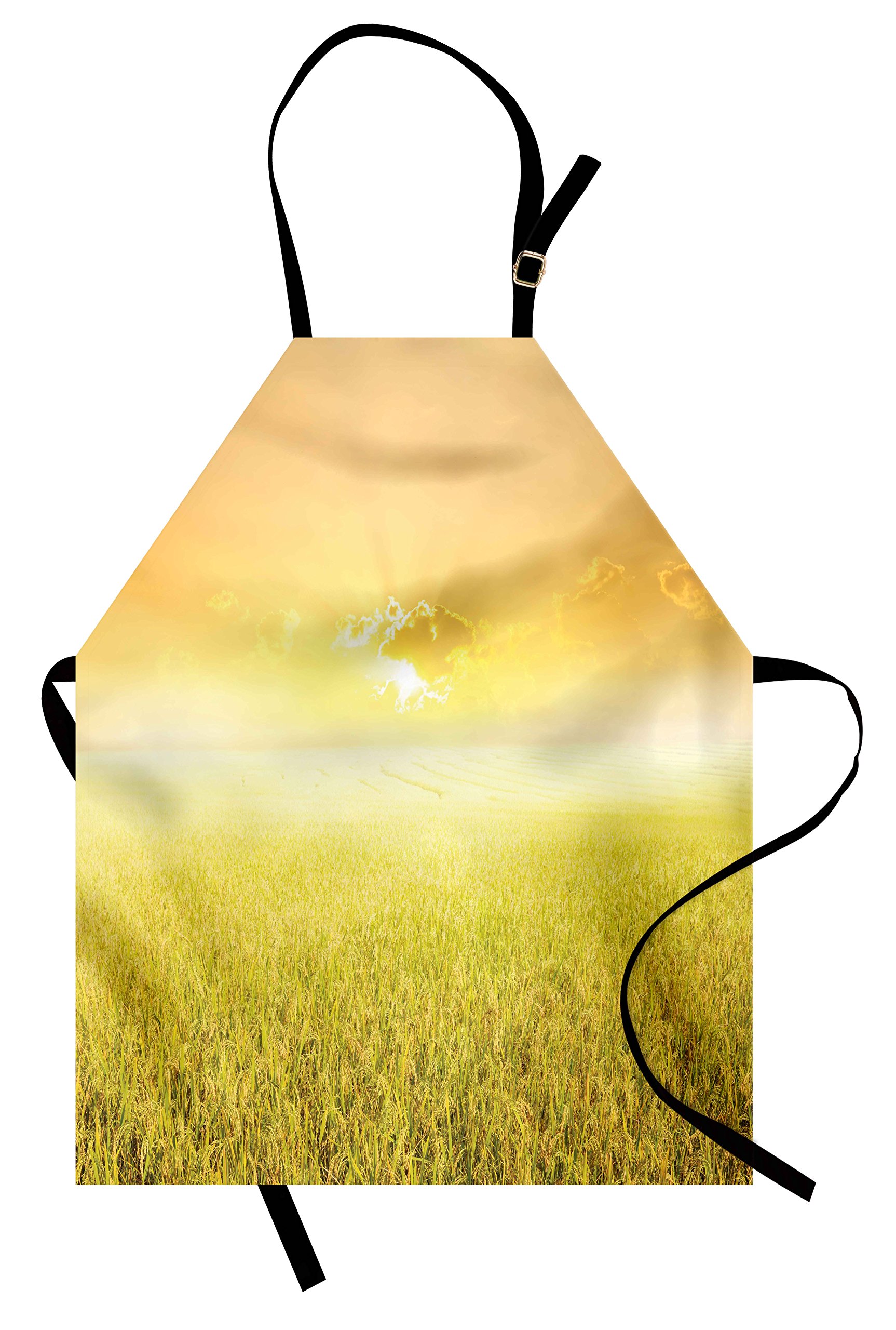 Ambesonne Yellow Apron - Farmhouse Sunset Design, Adjustable Unisex Kitchen Bib for Cooking, Baking, Gardening | Durable & Stylish for Home Chefs, BBQ, Pottery & Outdoor Activities