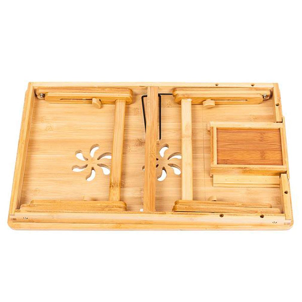 Adjustable Bamboo Laptop Desk with Tilting Shelf & Drawer - Foldable Legs, Multifunctional Breakfast Serving Tray - Double Flowers Wood Color - Perfect for Home Office, Bed, Sofa & Dining Table Use
