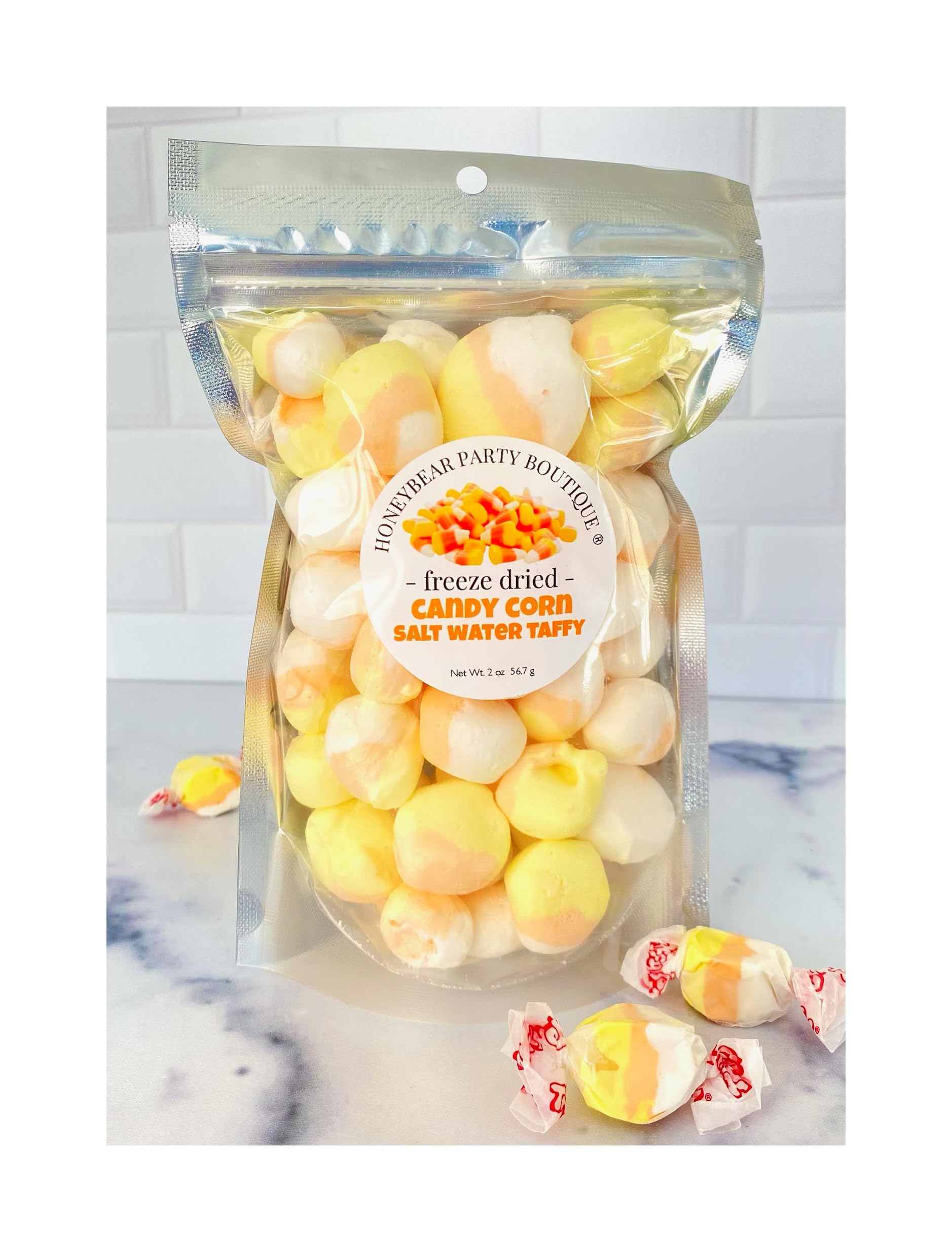 Freeze Dried Candy Corn Salt Water Taffy - 2 oz Box - Halloween & Thanksgiving Treats - Perfect for Party Favors, Gift Baskets & Fall Festivals