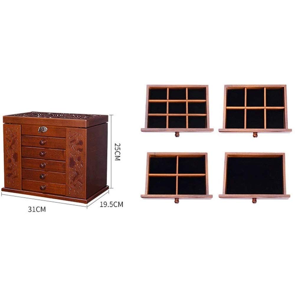Real Natural Hardwood Jewelry Box Organizer - Large Capacity Wooden Storage Case with Dustproof Design for Necklaces, Rings & Earrings | Perfect for Bedroom Vanity, Travel & Gift Giving