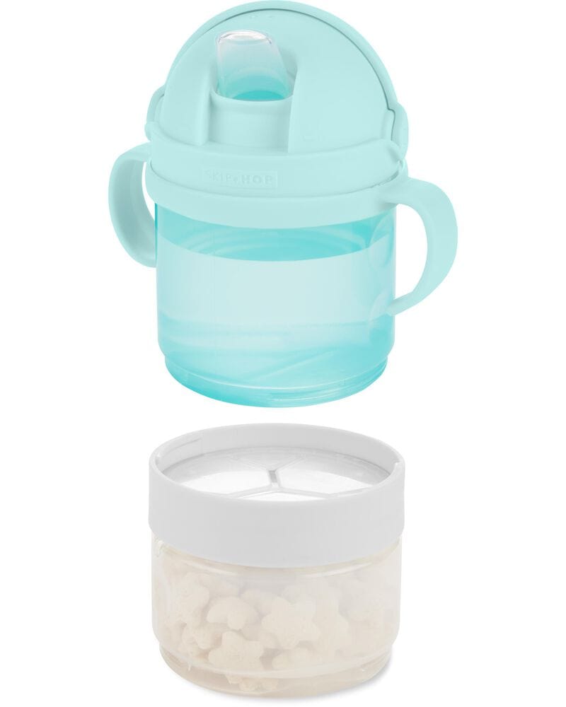 Skip Hop 2-in-1 Sip and Snack Stack Cup for Babies 6 Months+ | Leak-Proof Toddler Drinking & Snack Container | Teal & Grey | Perfect for On-the-Go Feeding, Daycare, and Travel