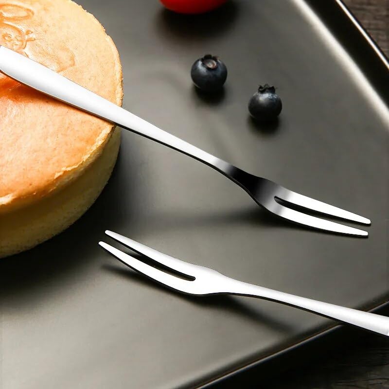 ZABEES 5-Piece Stainless Steel Mini Dessert Forks Set - Silver Two-Prong Fruit & Cake Forks for Home, Party, and Restaurant Use - Food Grade Western Tableware for Snacks, Desserts, and Appetizers