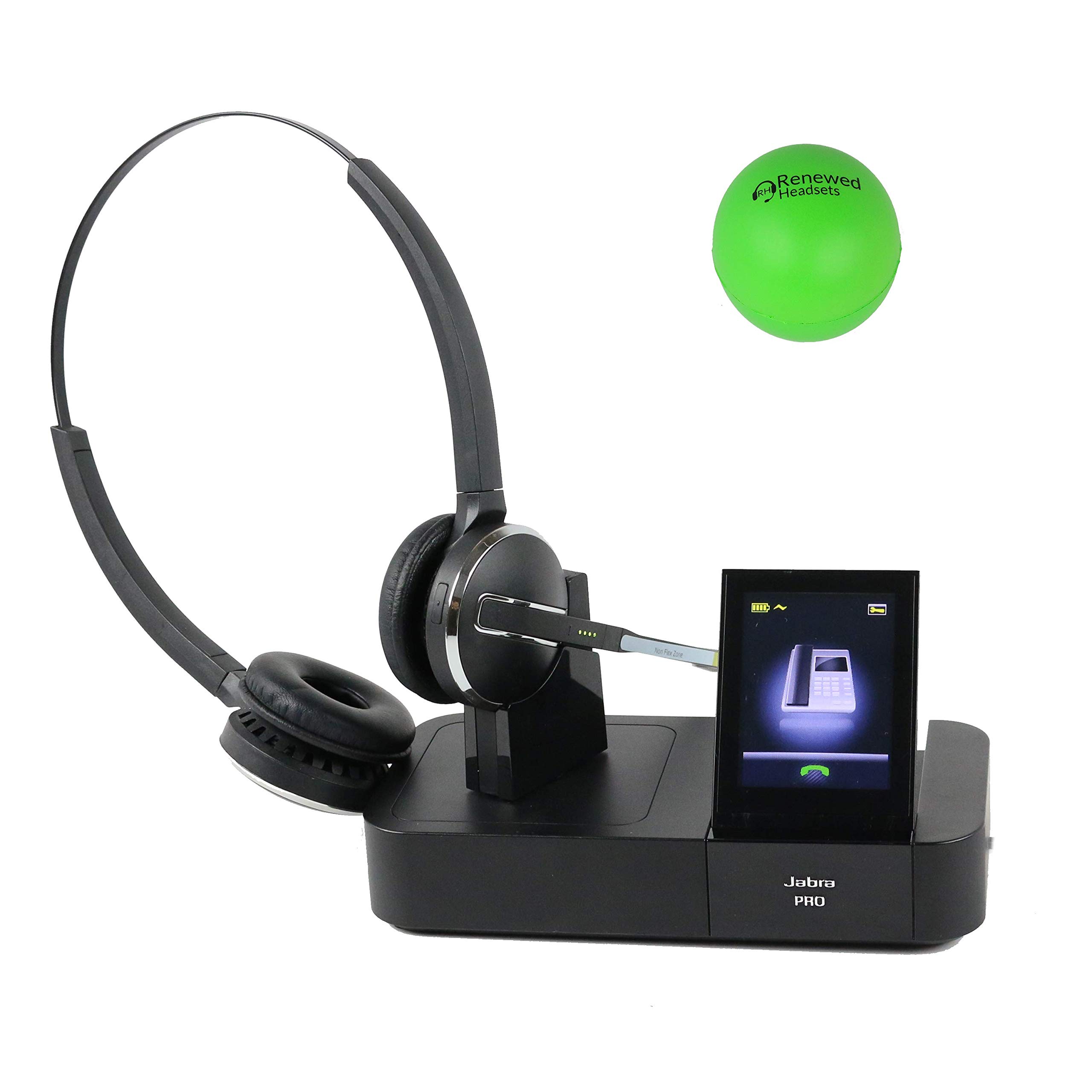 Jabra Pro 9465 Wireless Office Headset System - Dual Speaker Noise Cancelling Headphones with USB Dongle & Stress Ball (Renewed) - Perfect for Call Centers, Remote Work & Business Communications