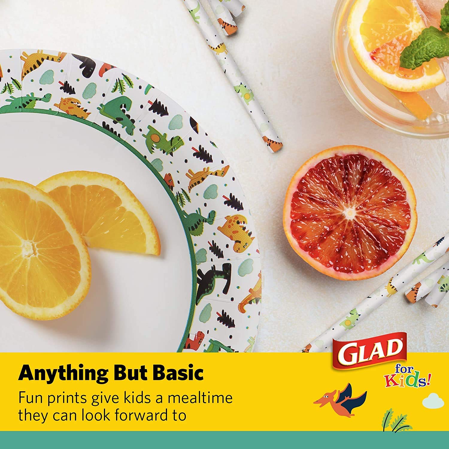 Glad for Kids 7-Inch Small Round Disposable Paper Plates - Cute Dinosaur Design, Heavy Duty, Soak Proof & Microwavable - 120 Count for Birthday Parties, Picnics & Family Gatherings
