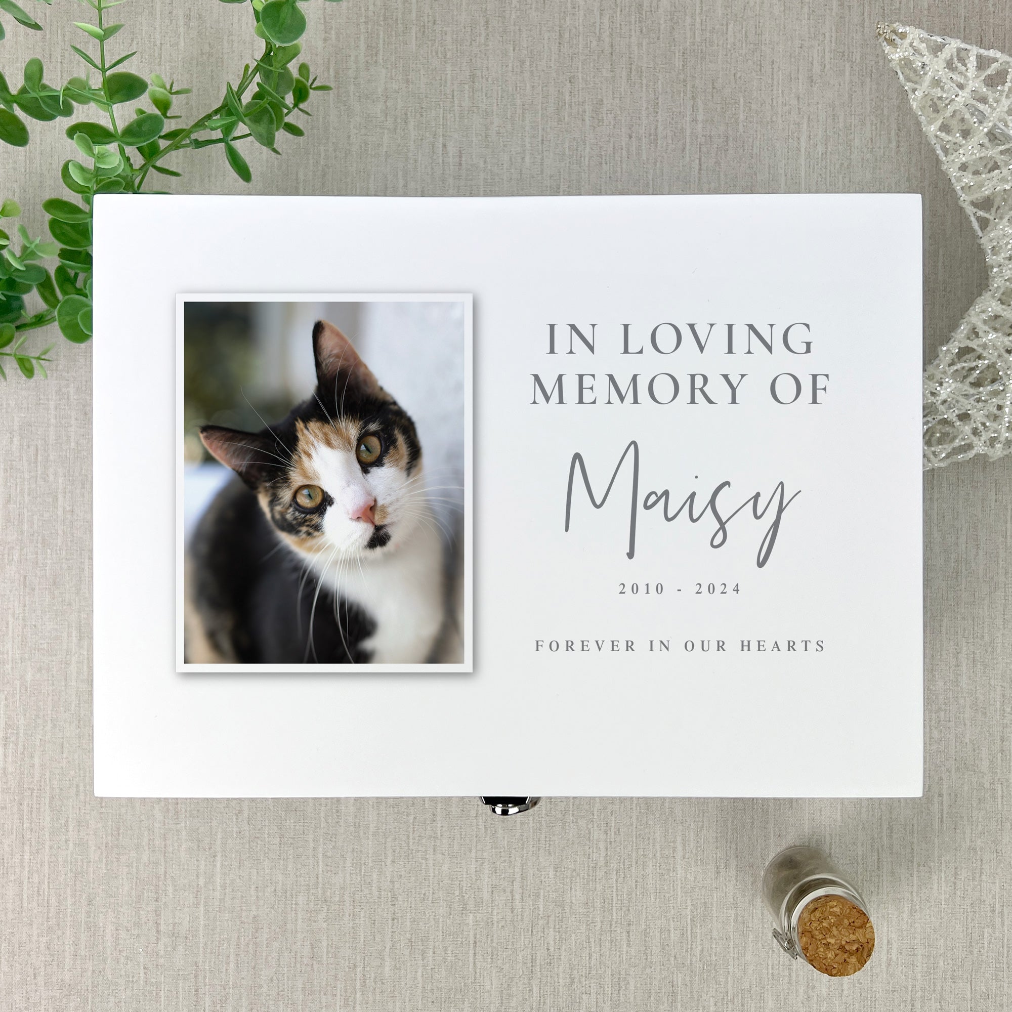 Personalized In Loving Memory Pet Photo Memorial Box - White Wooden Keepsake for Dogs, Cats - 3 Sizes (22cm, 27cm, 30cm) - Perfect for Pet Loss Remembrance & Memorial Gifts