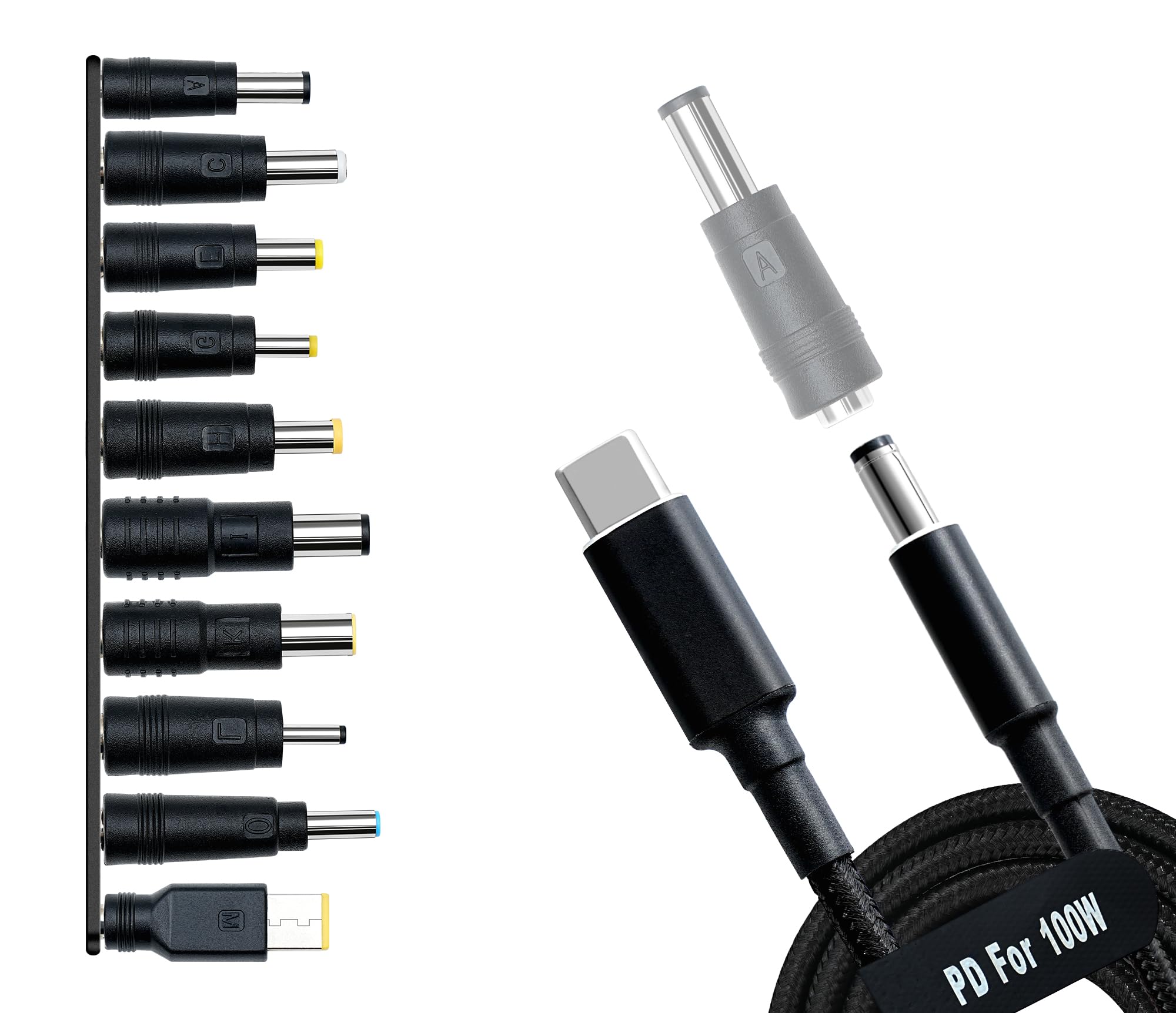 10PCS USB C to DC Adapter Kit - 100W PD Fast Charging Cable with 5.5x2.1mm Barrel Jack for Laptops - Compatible with Sony, Toshiba, Samsung, Acer, Asus, Lenovo, Dell & HP - Perfect for Home Office, Travel & Emergency Power Supply
