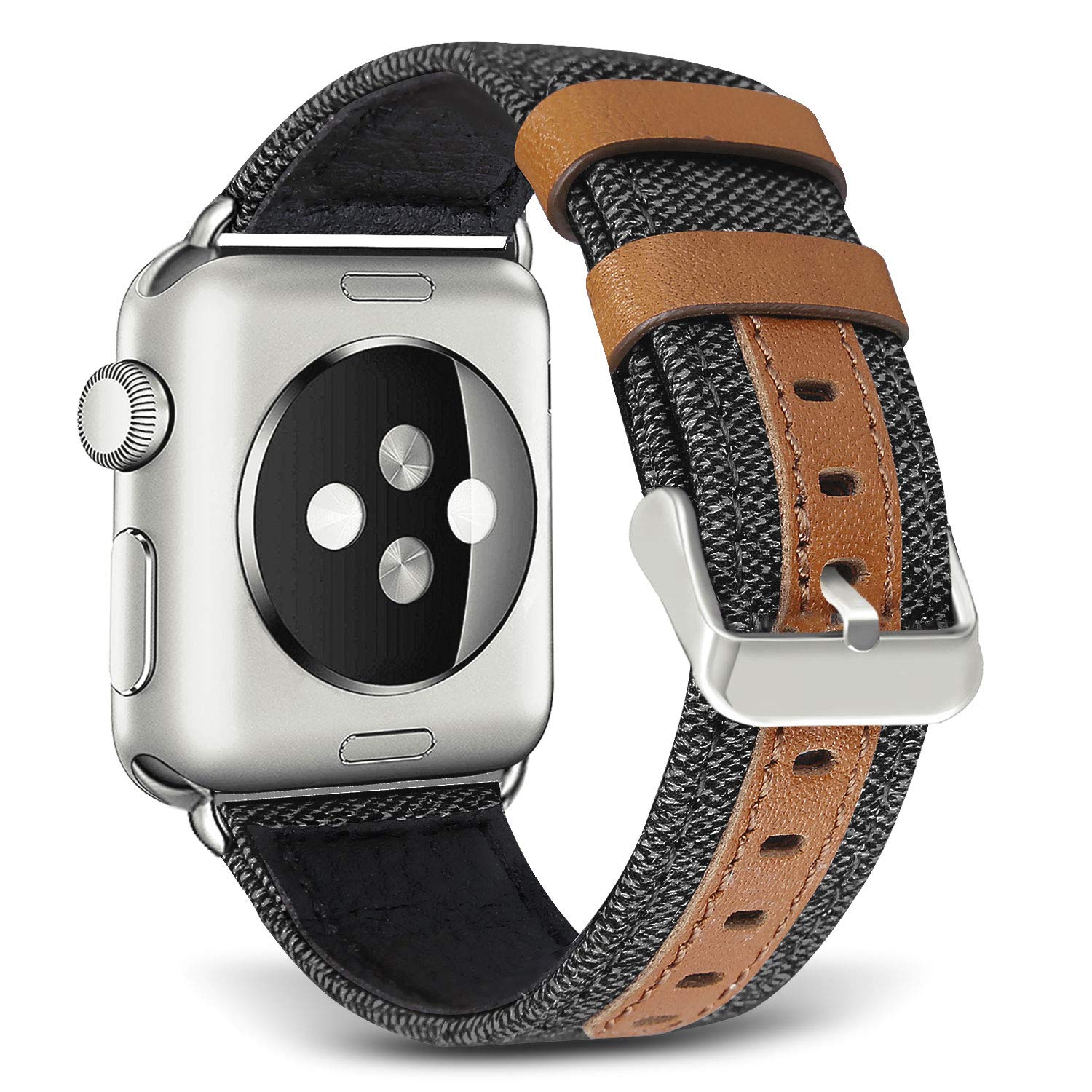 Premium Leather Watch Bands for Apple Watch 49mm 45mm 44mm 42mm 41mm 40mm 38mm - Compatible with iWatch Ultra SE Series 8 7 6 5 4 3 2 1 - Classic Canvas & Leather Straps with Metal Clasp for Men & Women - Perfect for Work, Gym & Everyday Wear