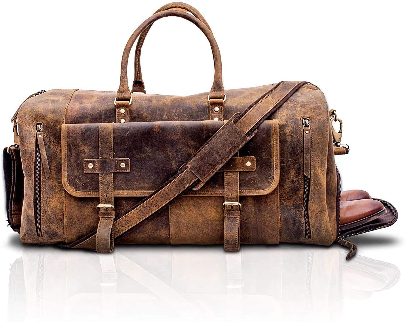 Premium Full Grain Leather Travel Duffel Bag for Men & Women - Durable Overnight & Weekend Gym Bag - Perfect for Sports, Gym, Business Trips & Outdoor Adventures