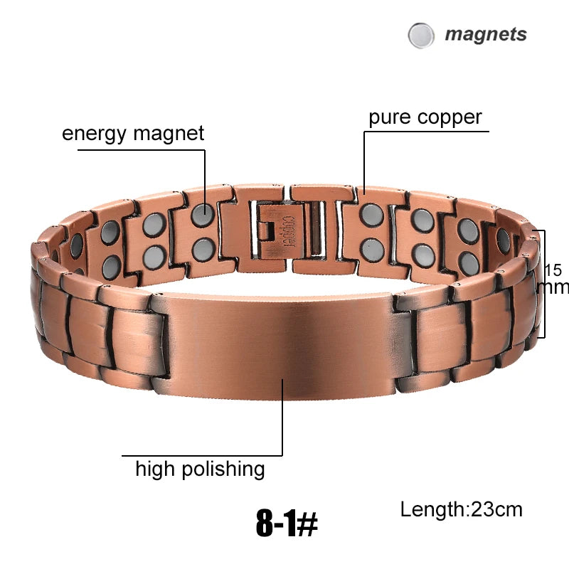 Men's Magnetic Health Bracelet - Pure Copper Energy Bracelet with Blood Pressure Magnets | Pain Relief & Improved Circulation | Perfect for Fitness, Work & Daily Wear