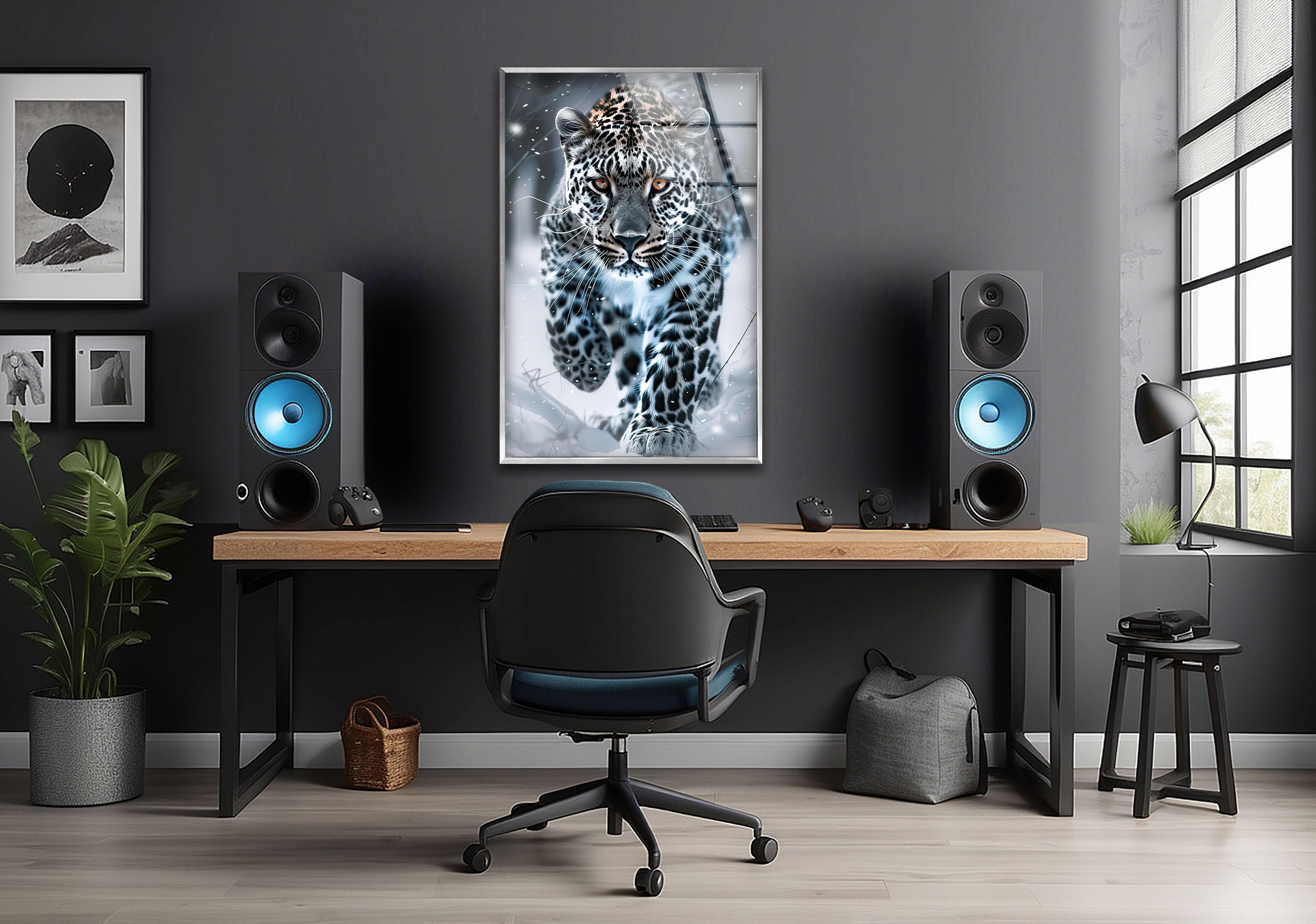Black and White Leopard Glass Wall Art - Modern Home Decor for Living Room, Bedroom & Office - Elegant Abstract Animal Print Wall Hanging